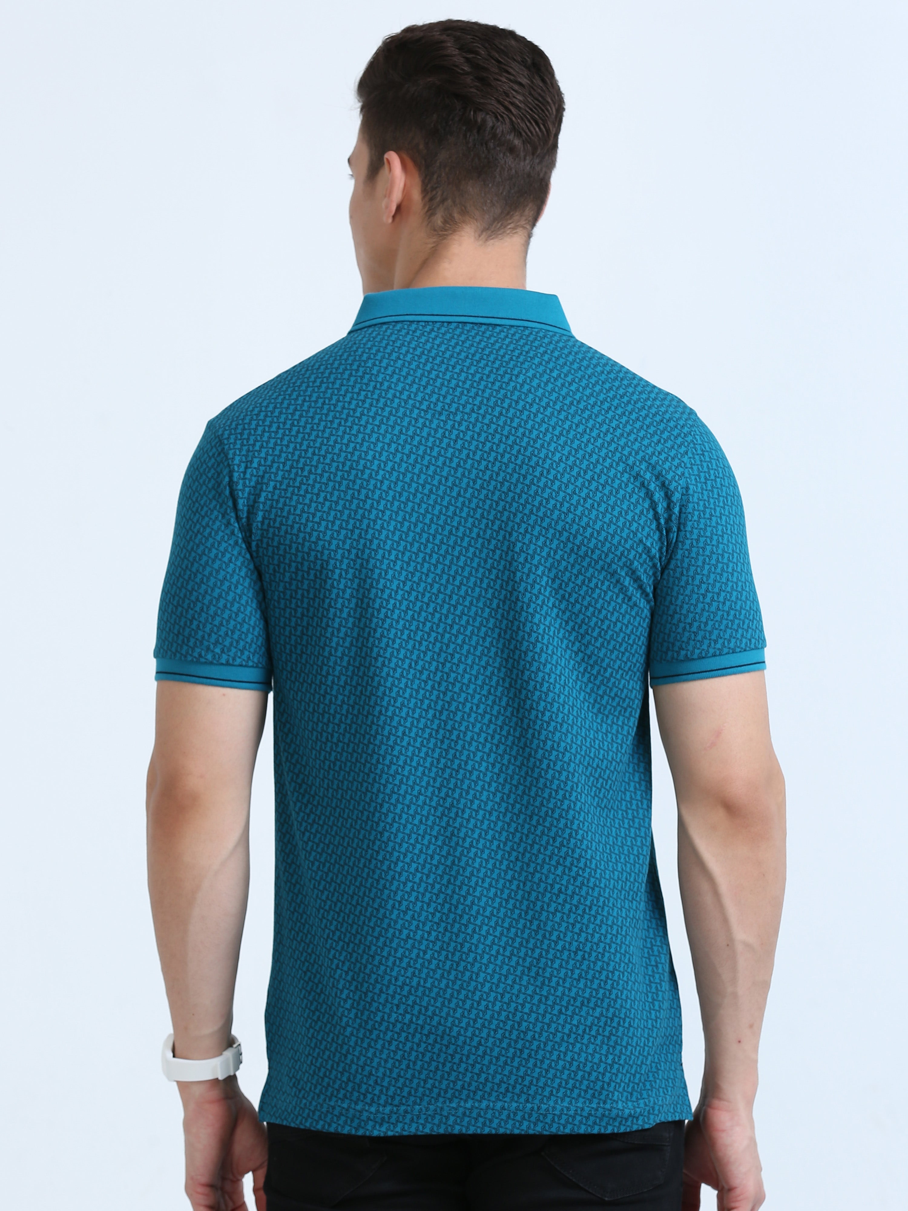 Classic Polo Men's Polo Neck Cotton Teal Slim Fit Printed T-Shirt | BEAU-243 B SF P