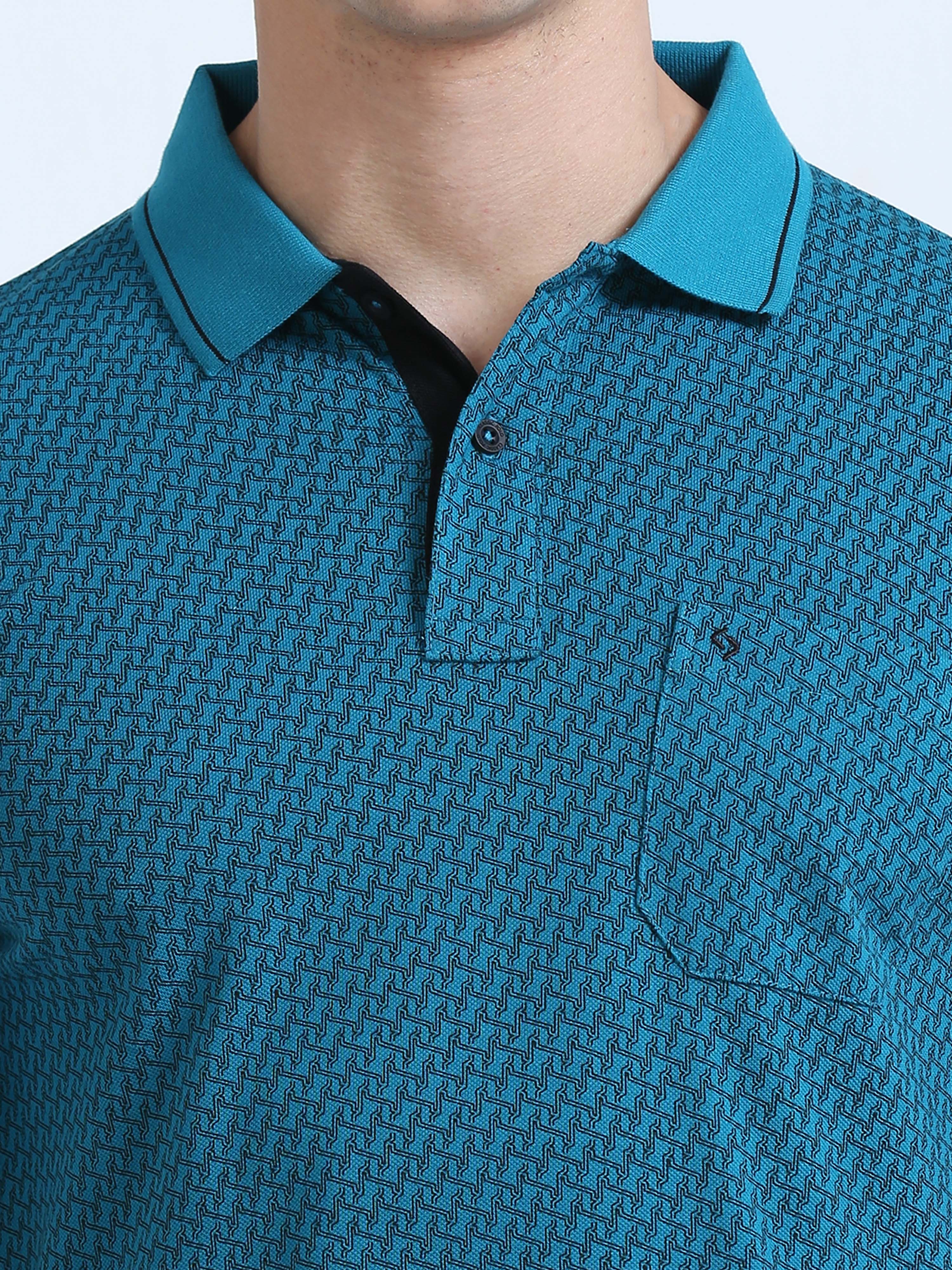 Classic Polo Men's Polo Neck Cotton Teal Slim Fit Printed T-Shirt | BEAU-243 B SF P
