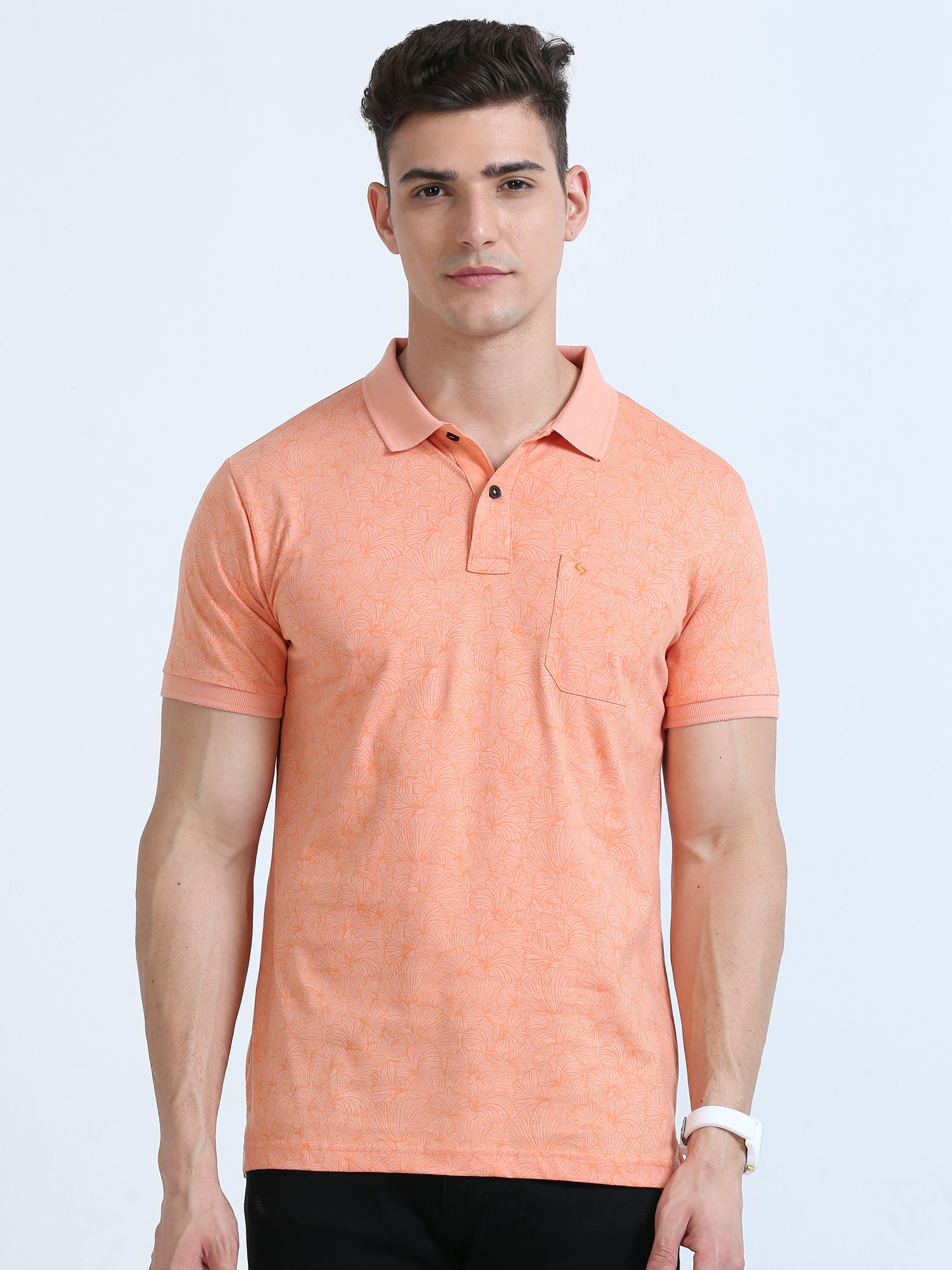 Classic Polo Men's Polo Neck Cotton Orange Slim Fit Printed T-Shirt | BELLO-272 A SF P