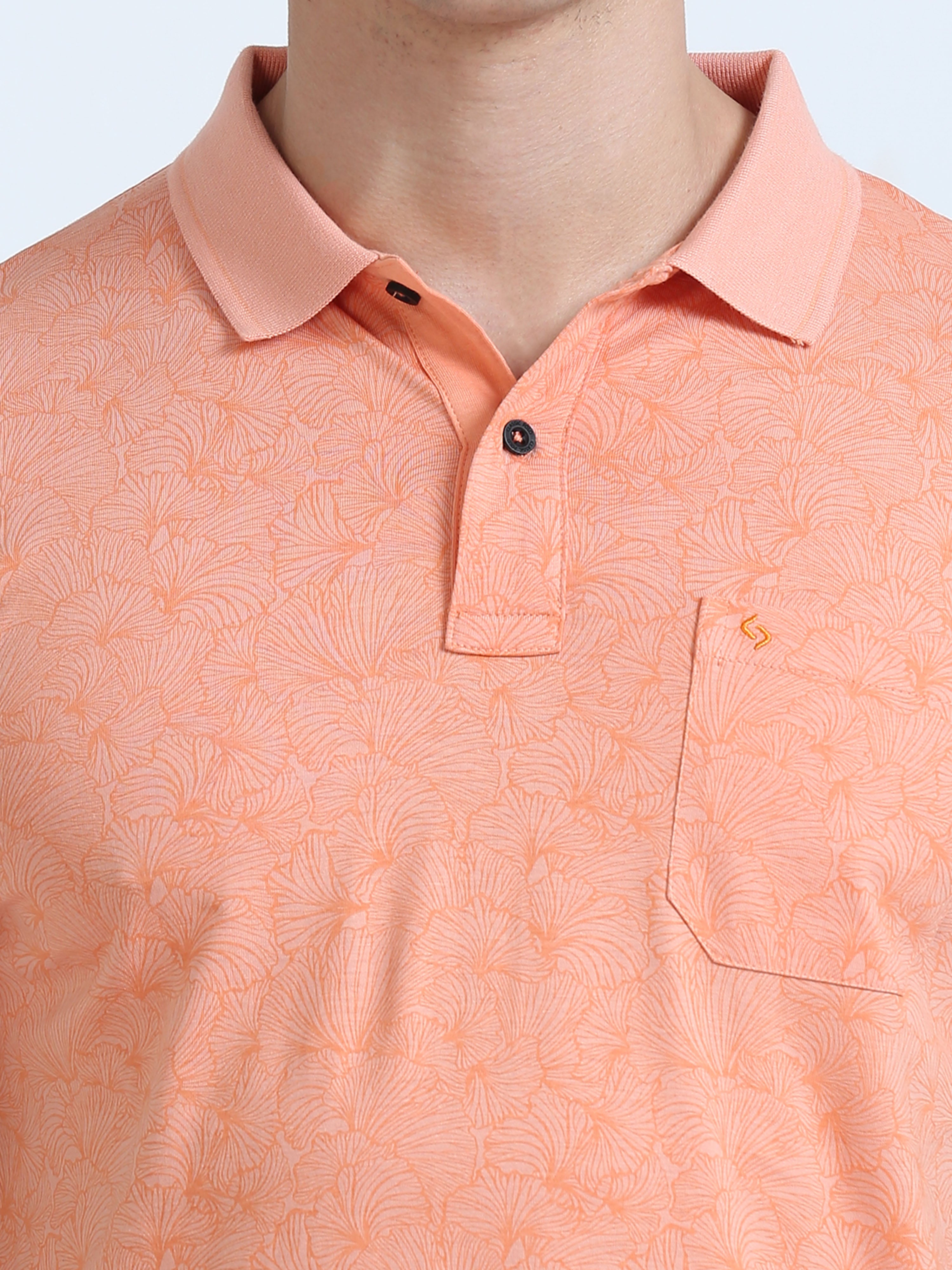 Classic Polo Men's Polo Neck Cotton Orange Slim Fit Printed T-Shirt | BELLO-272 A SF P