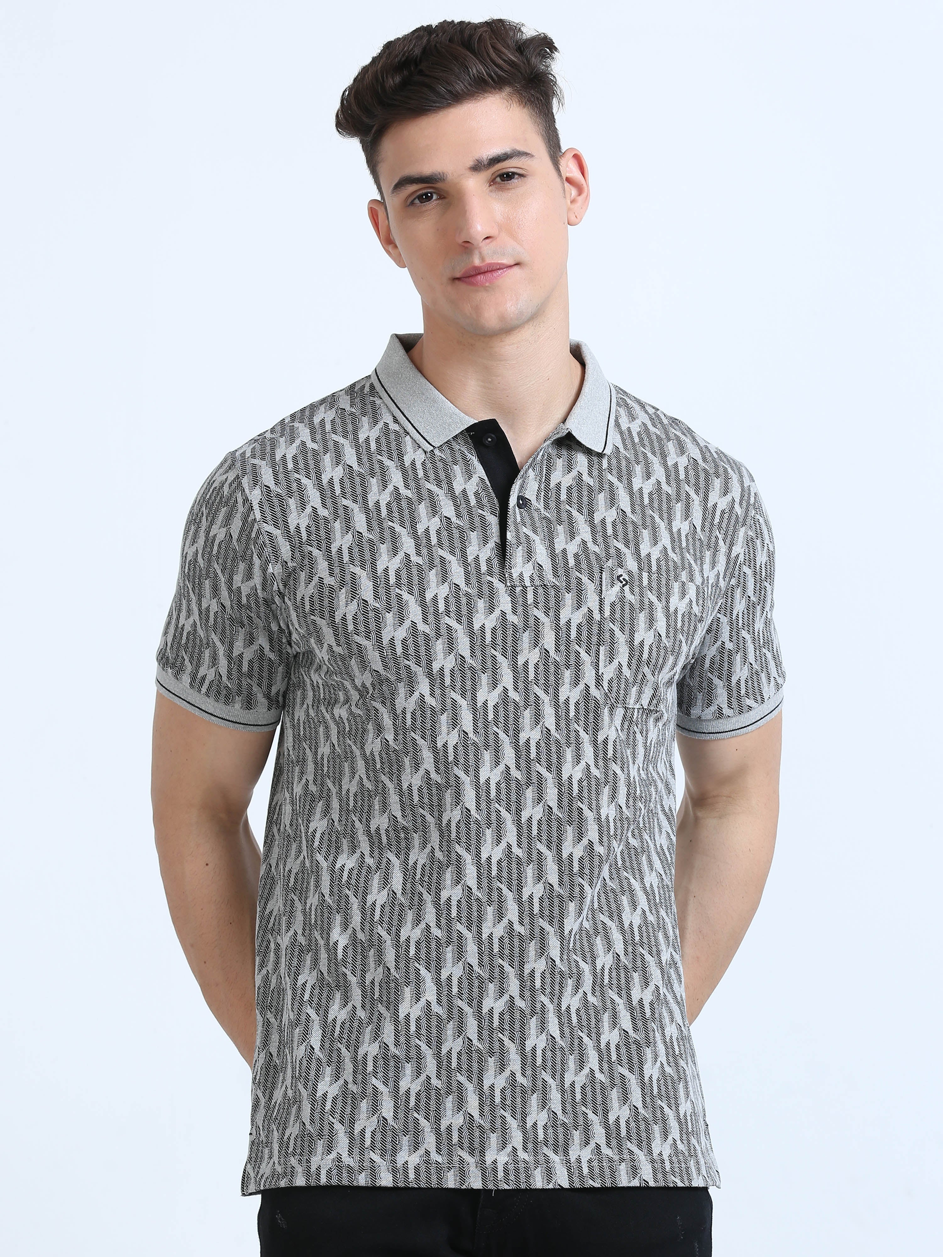 Classic Polo Men's Polo Neck Cotton Dr.Grey Slim Fit Printed T-Shirt | BEAU-252 A SF P