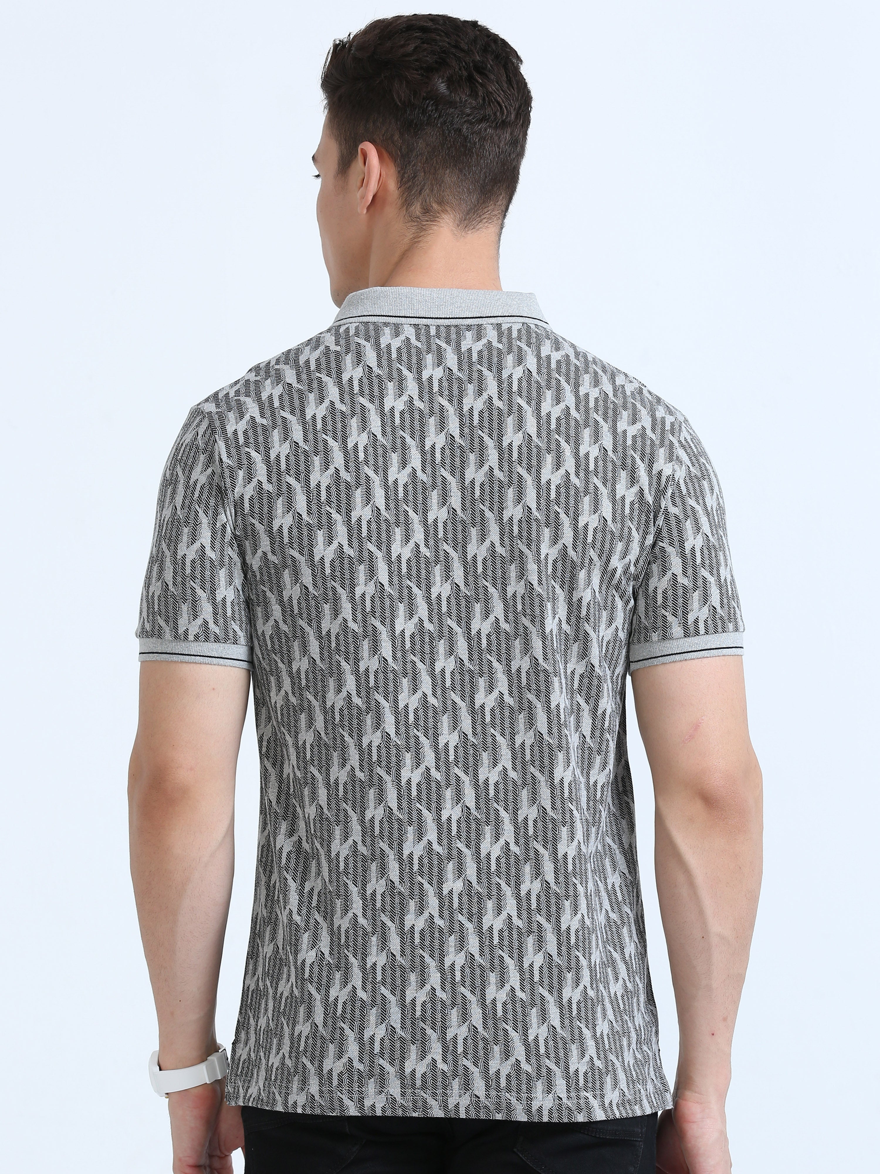 Classic Polo Men's Polo Neck Cotton Dr.Grey Slim Fit Printed T-Shirt | BEAU-252 A SF P
