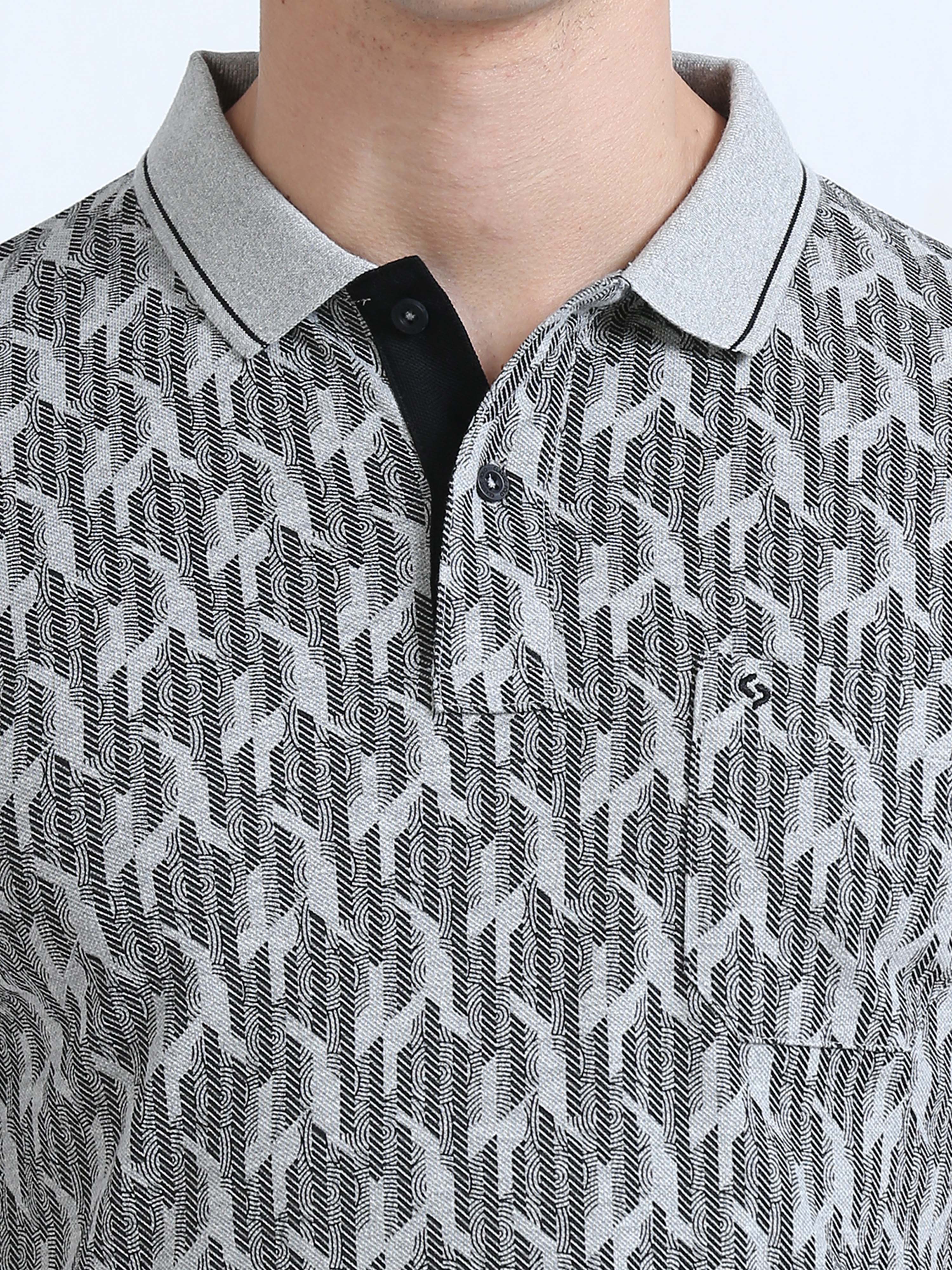 Classic Polo Men's Polo Neck Cotton Dr.Grey Slim Fit Printed T-Shirt | BEAU-252 A SF P
