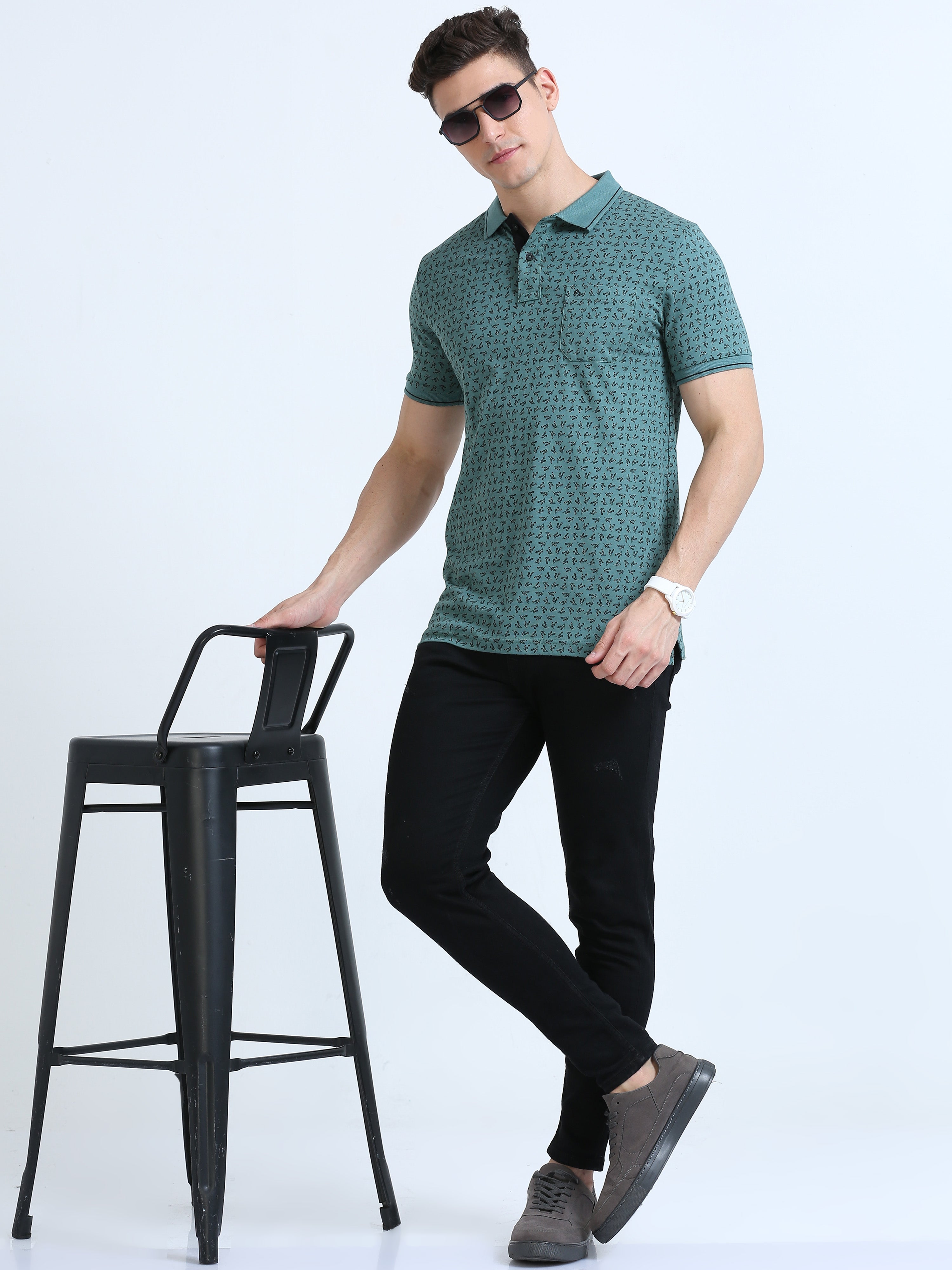 Classic Polo Men's Polo Neck Cotton Dr.Green Slim Fit Printed T-Shirt | BELLO-263 B SF P