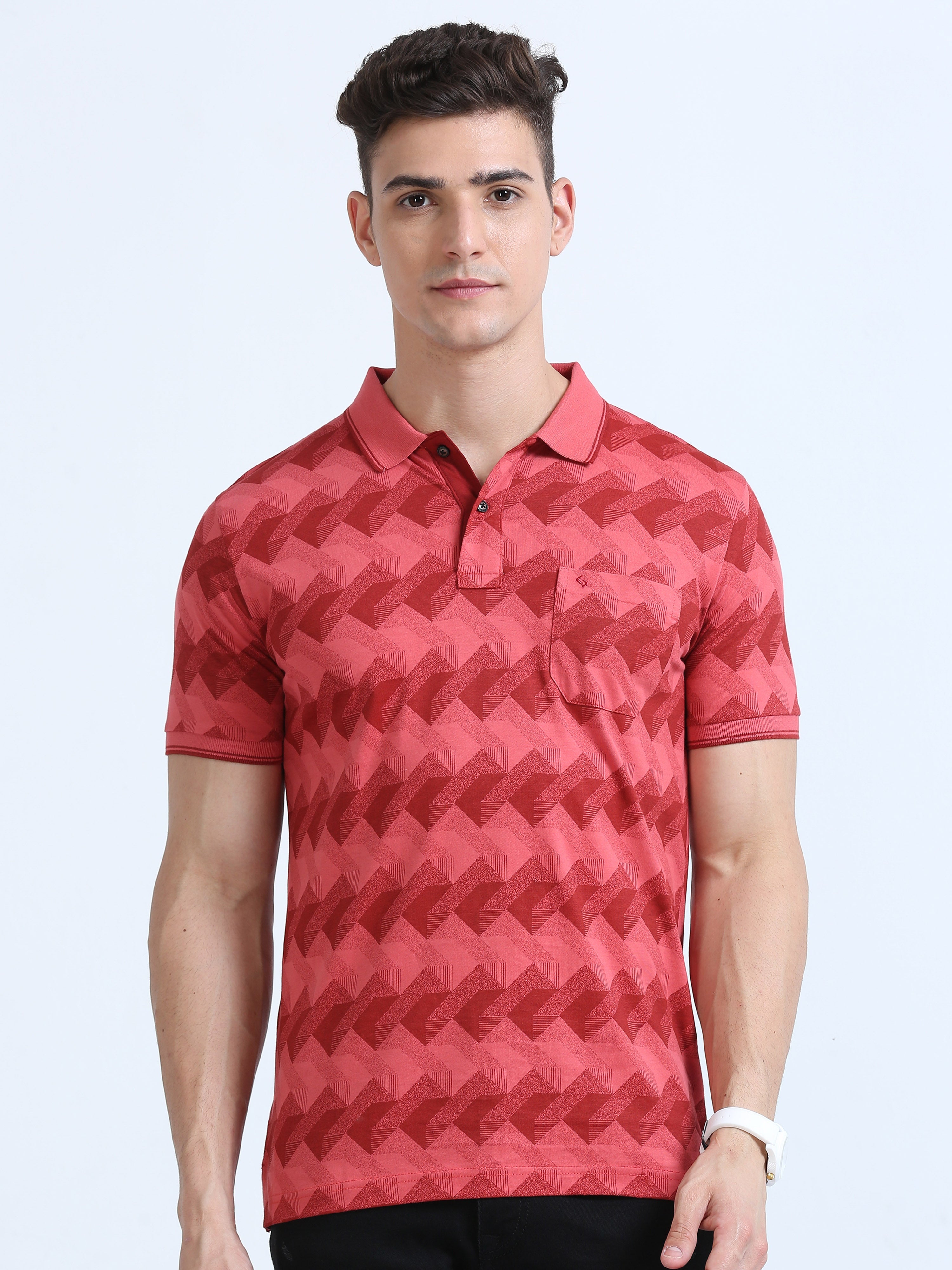Classic Polo Men's Polo Neck Cotton Peach Slim Fit Printed T-Shirt | BELLO-234 B SF P