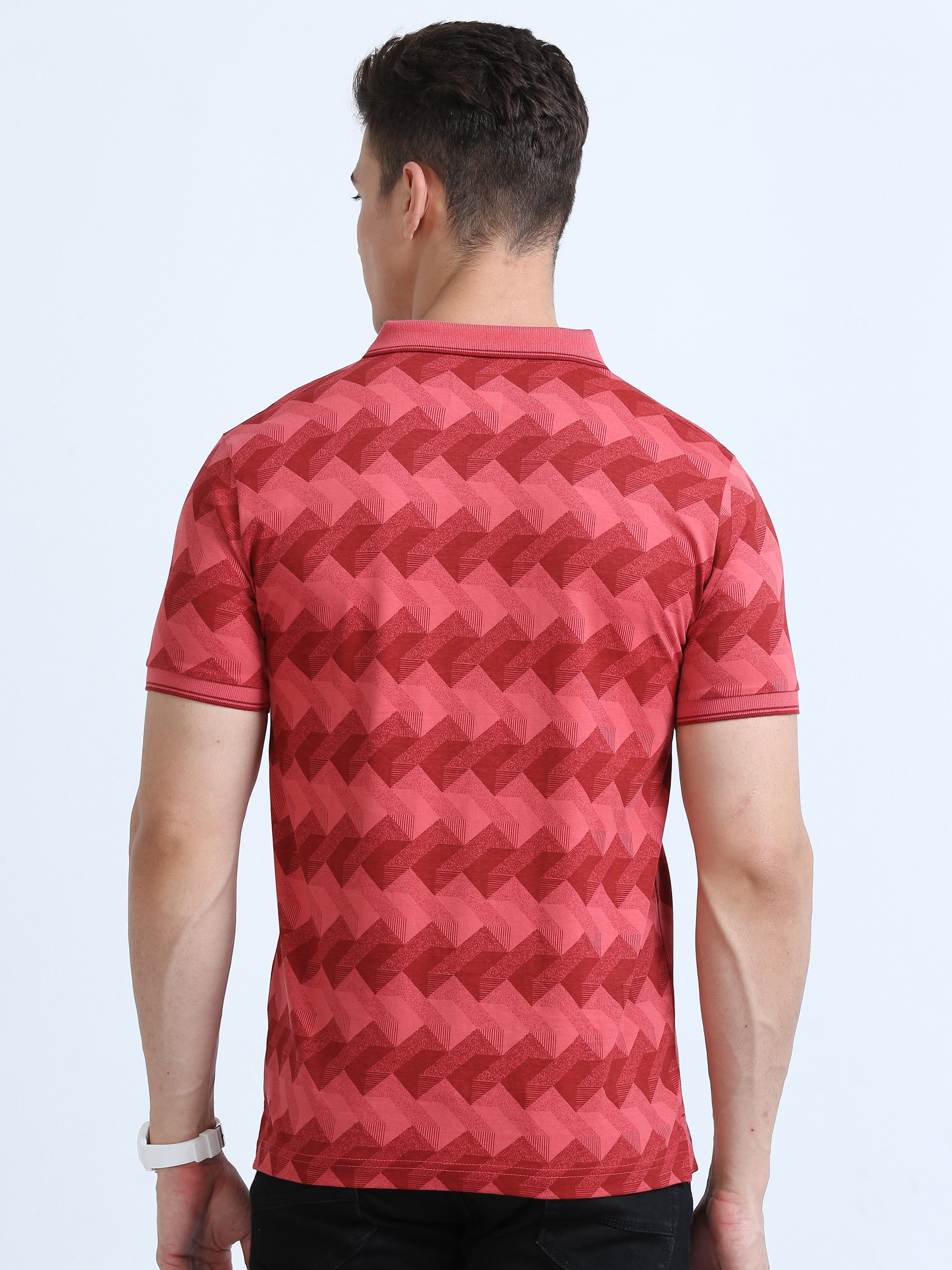 Classic Polo Men's Polo Neck Cotton Peach Slim Fit Printed T-Shirt | BELLO-234 B SF P