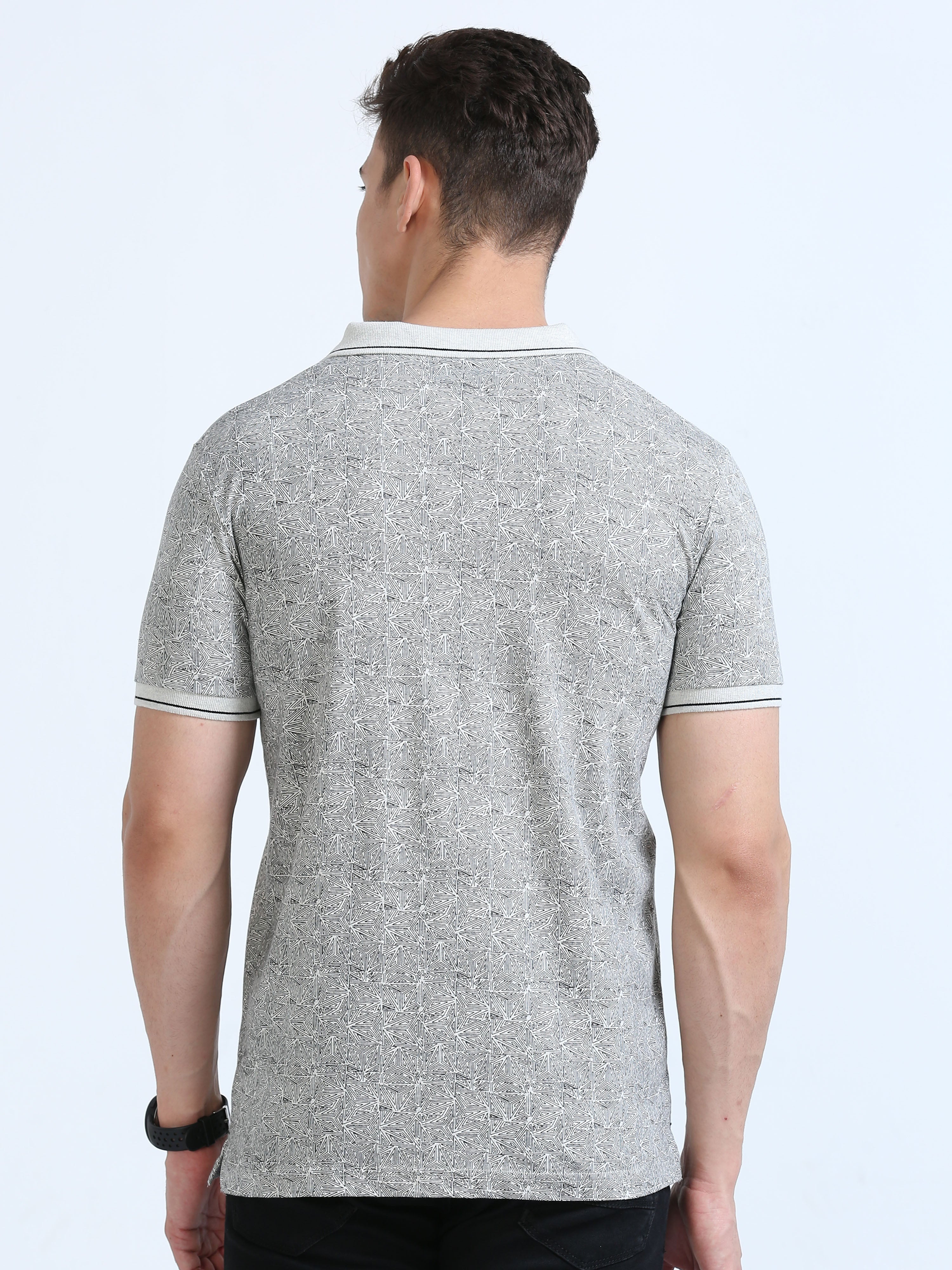 Classic Polo Men's Polo Neck Cotton Grey/Black Slim Fit Printed T-Shirt | BELLO-259 B SF P