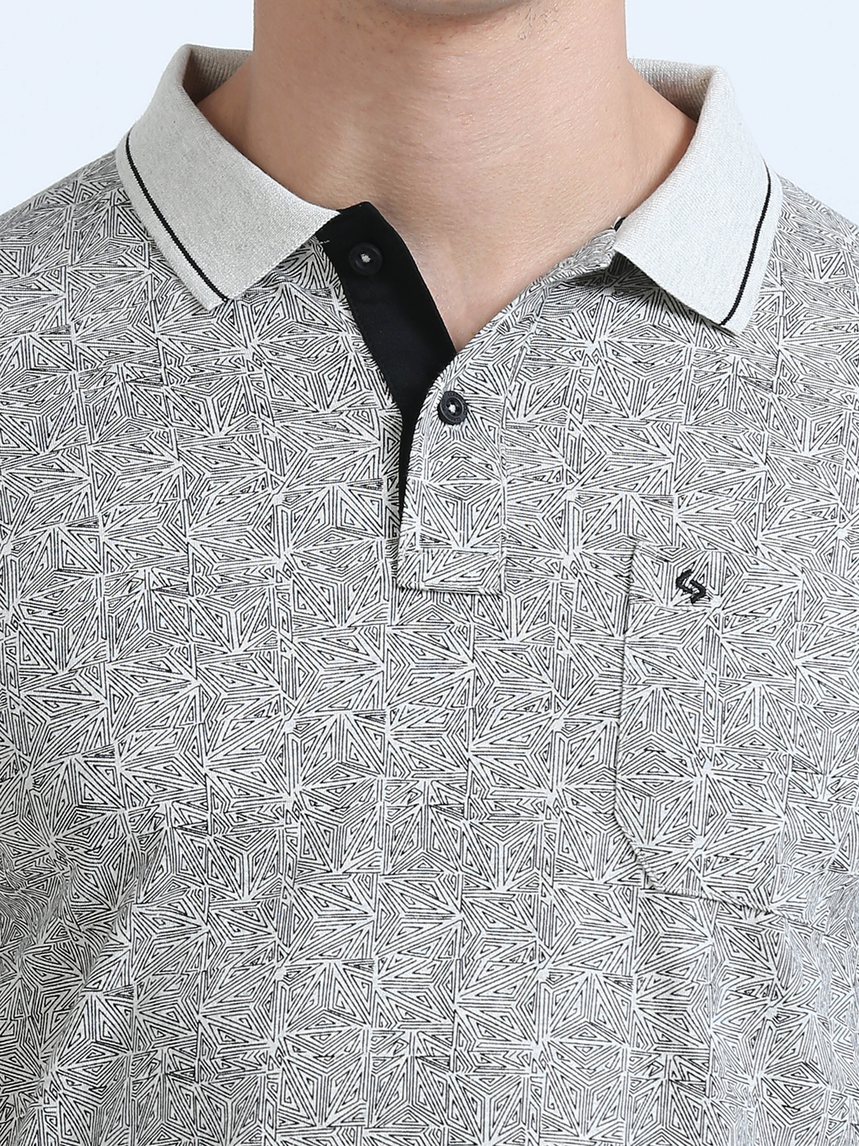 Classic Polo Men's Polo Neck Cotton Grey/Black Slim Fit Printed T-Shirt | BELLO-259 B SF P