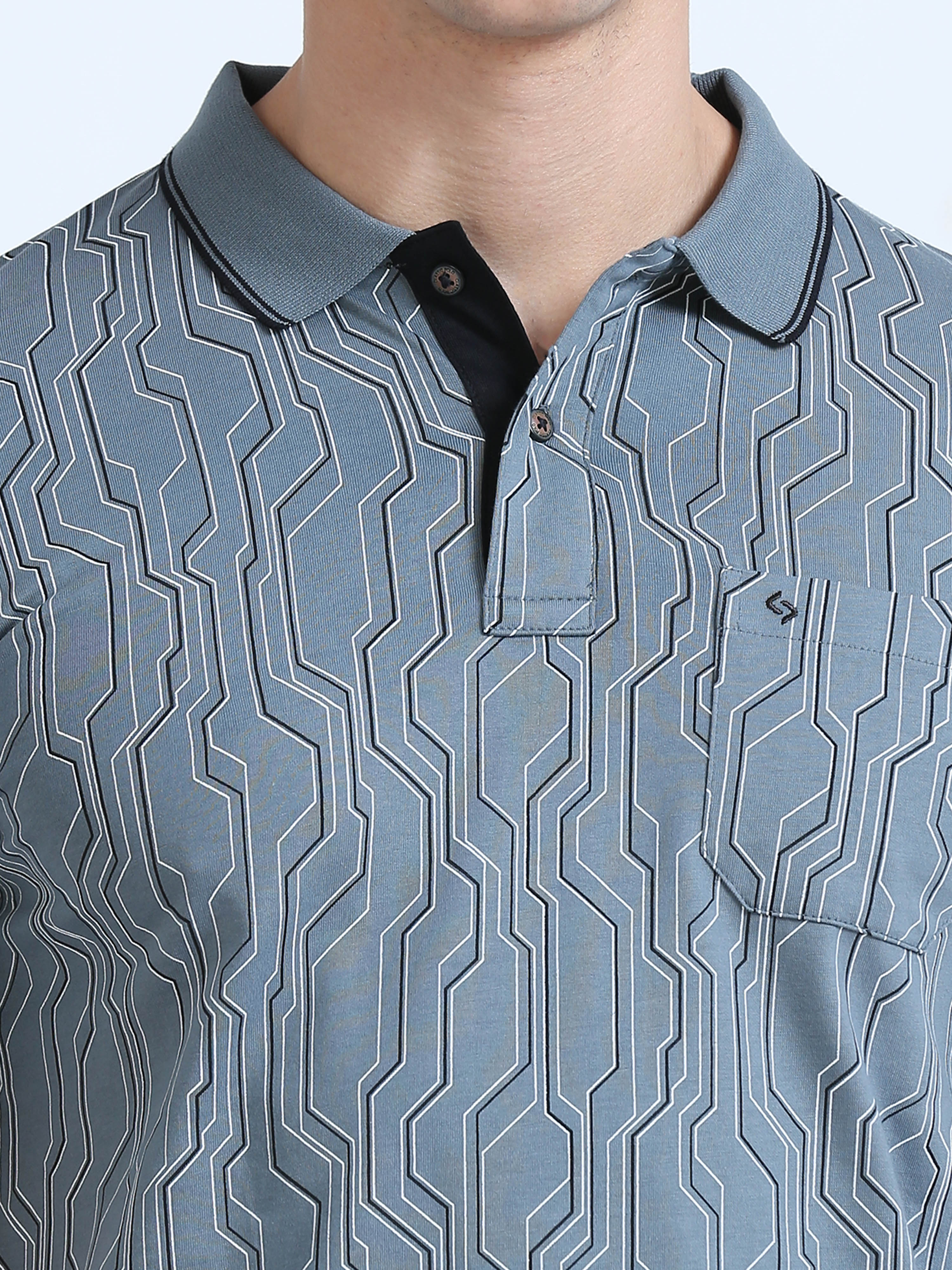 Classic Polo Men's Polo Neck Cotton Blue Slim Fit Printed T-Shirt | BELLO-235 B SF P