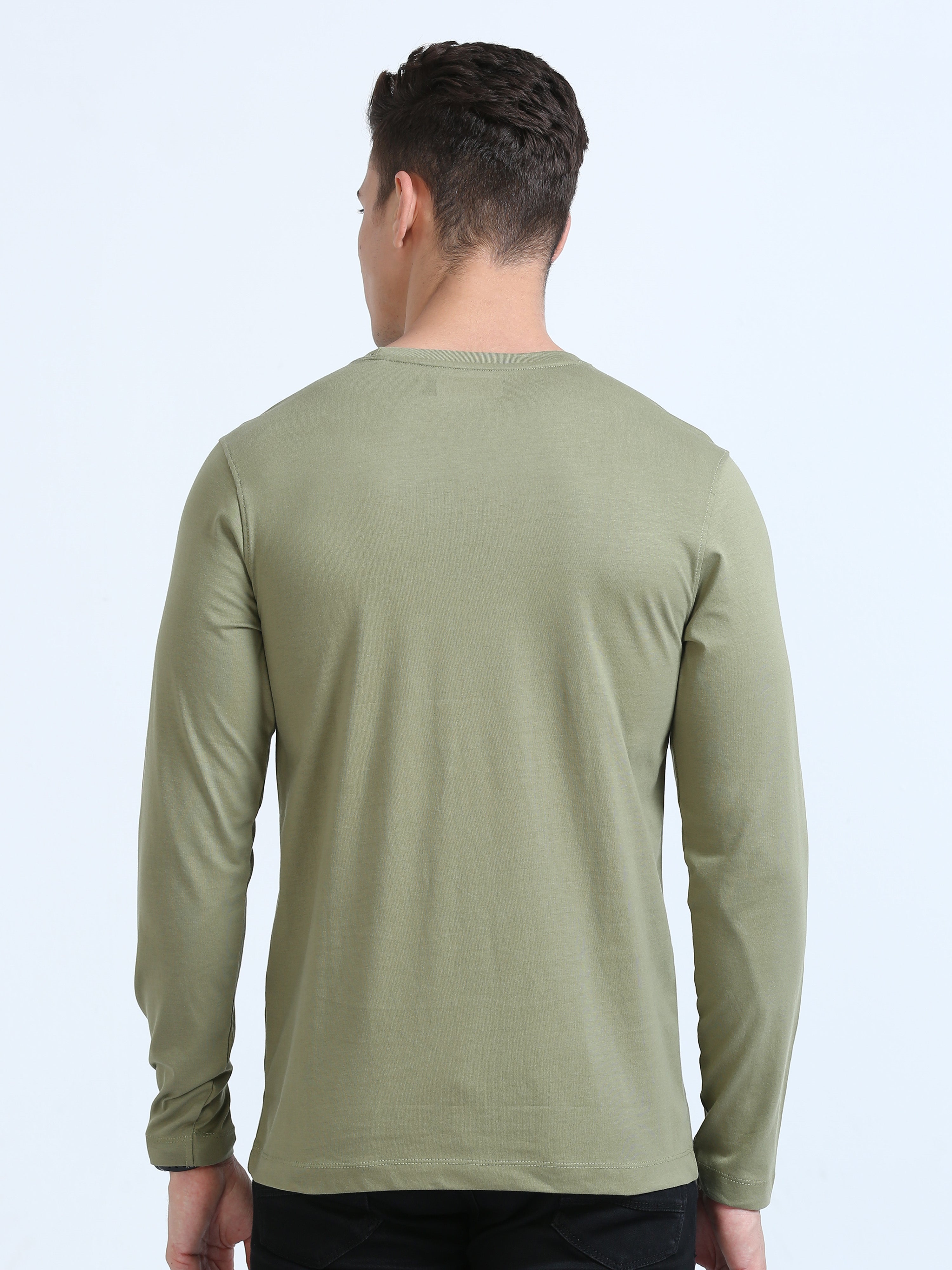 Classic Polo Men's Round Neck Cotton Olive Slim Fit Printed T-Shirt | BALENO FS-590A SFC