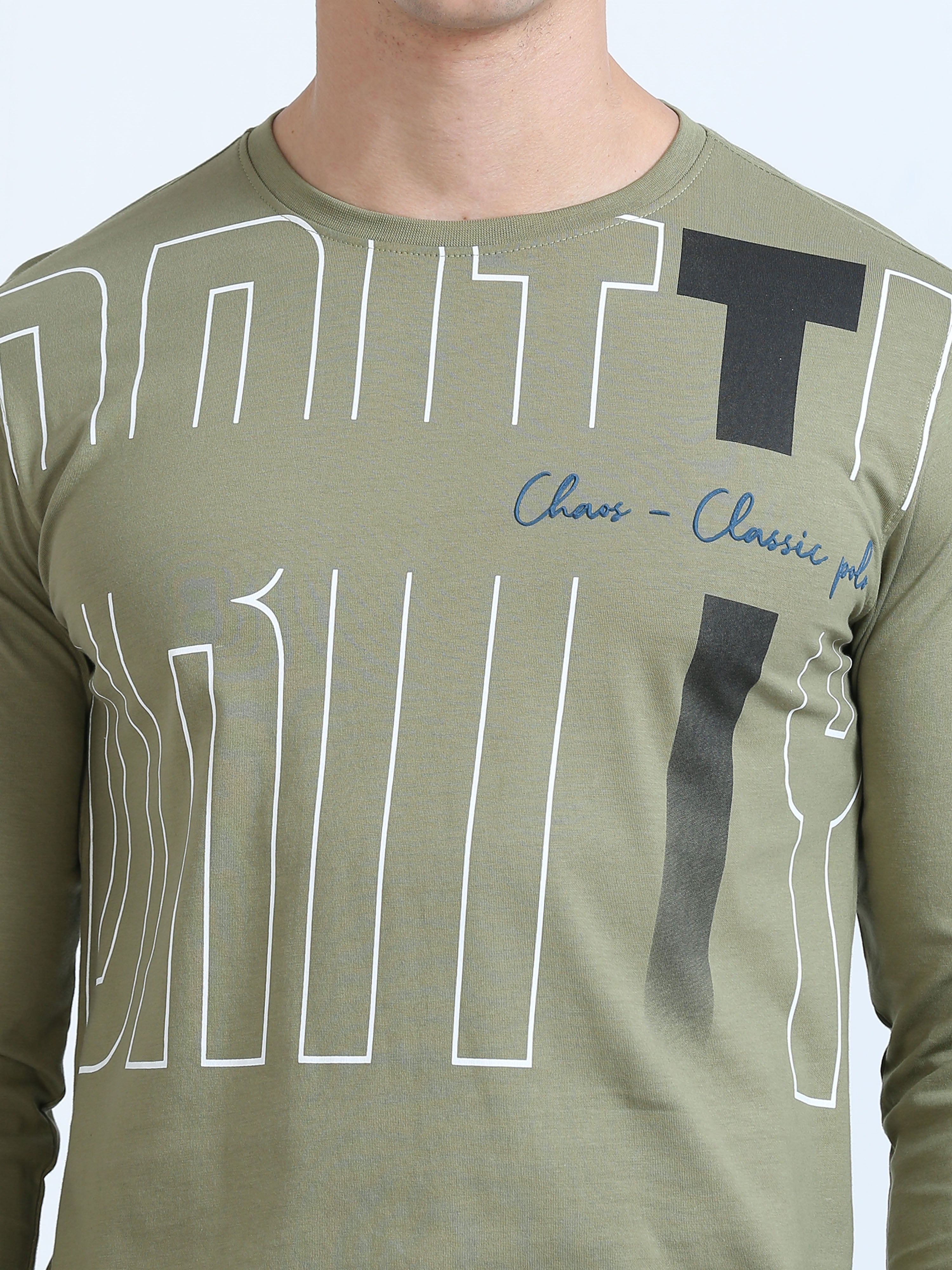 Classic Polo Men's Round Neck Cotton Olive Slim Fit Printed T-Shirt | BALENO FS-590A SFC