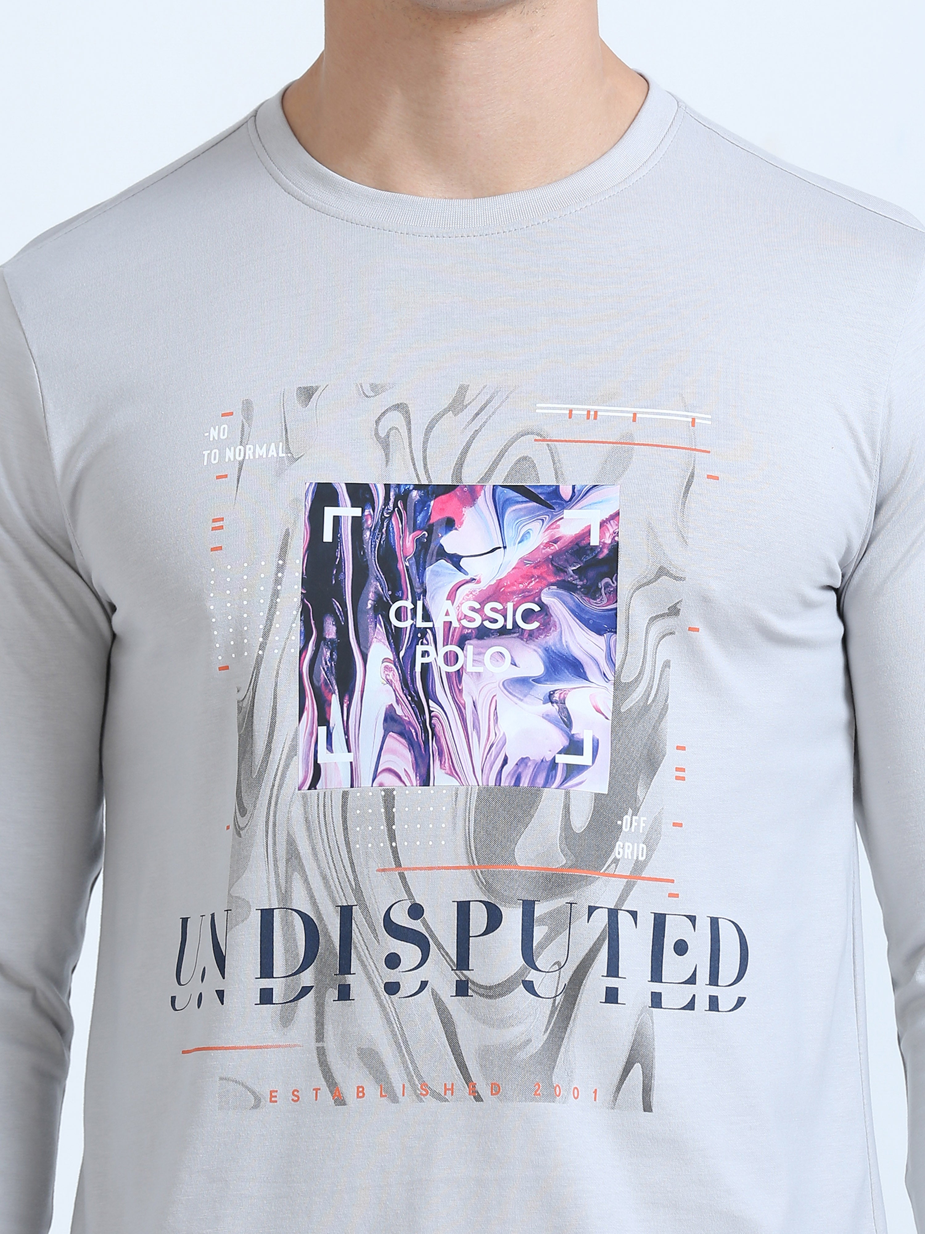 Classic Polo Men's Round Neck Cotton Grey Slim Fit Printed T-Shirt | BALENO FS-585B SFC