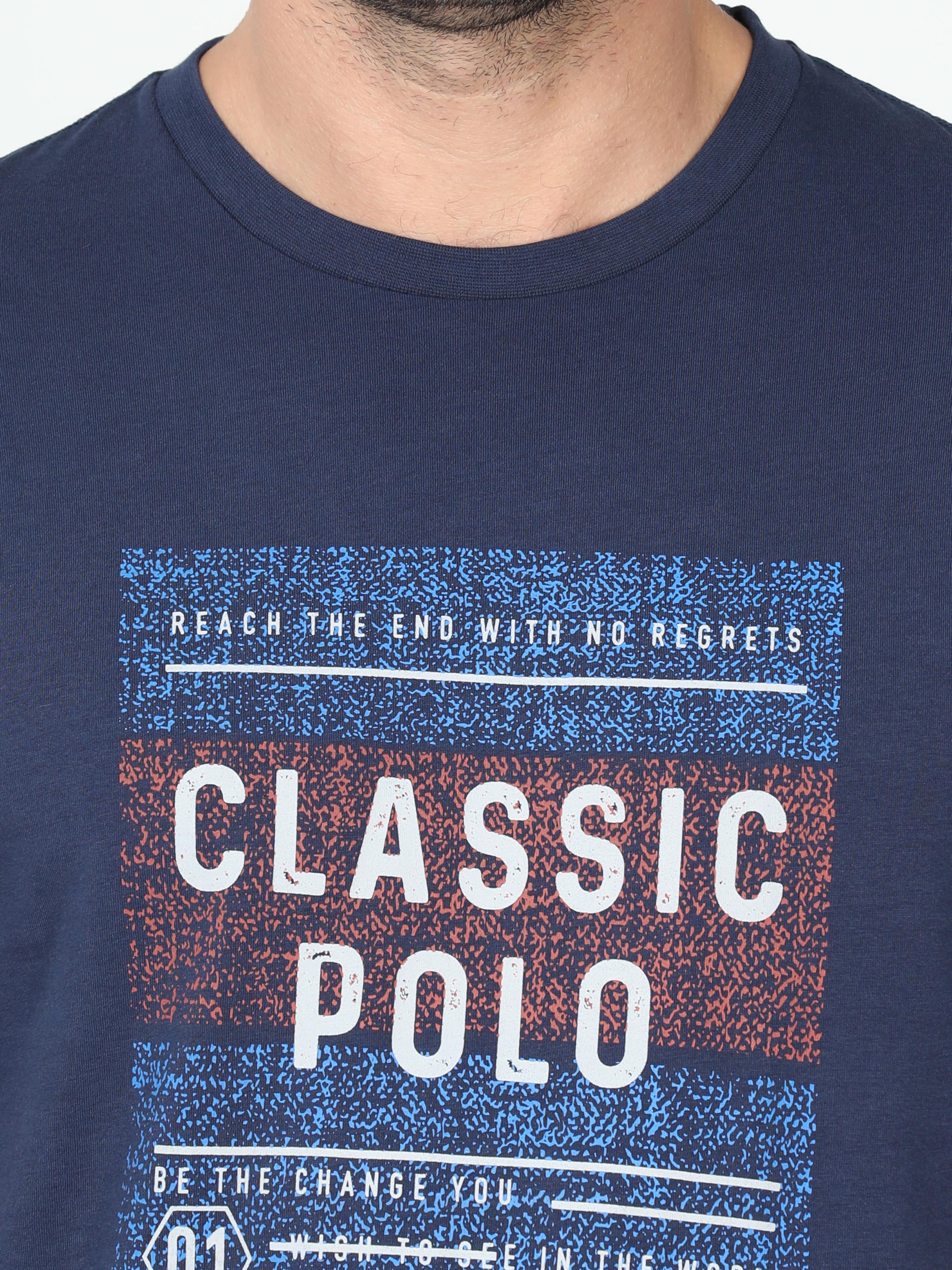 Classic Polo Mens Cotton Half Sleeve Printed Slim Fit Crew Neck Multi Color T Shirt | Toy-Trio-906 SF