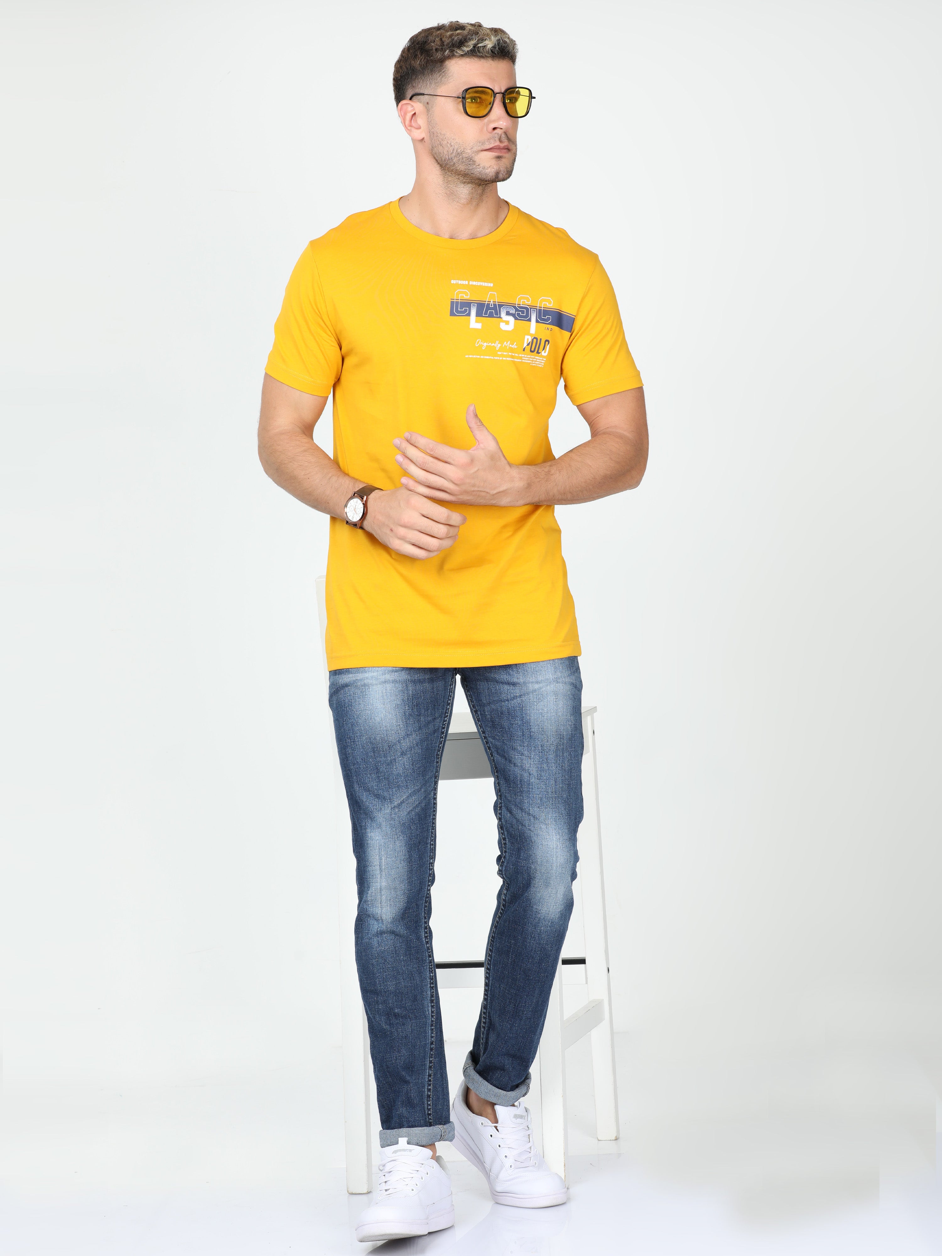 Classic Polo Mens Cotton Half Sleeve Printed Slim Fit Crew Neck Multi Color T Shirt | Toy-Trio-906 SF