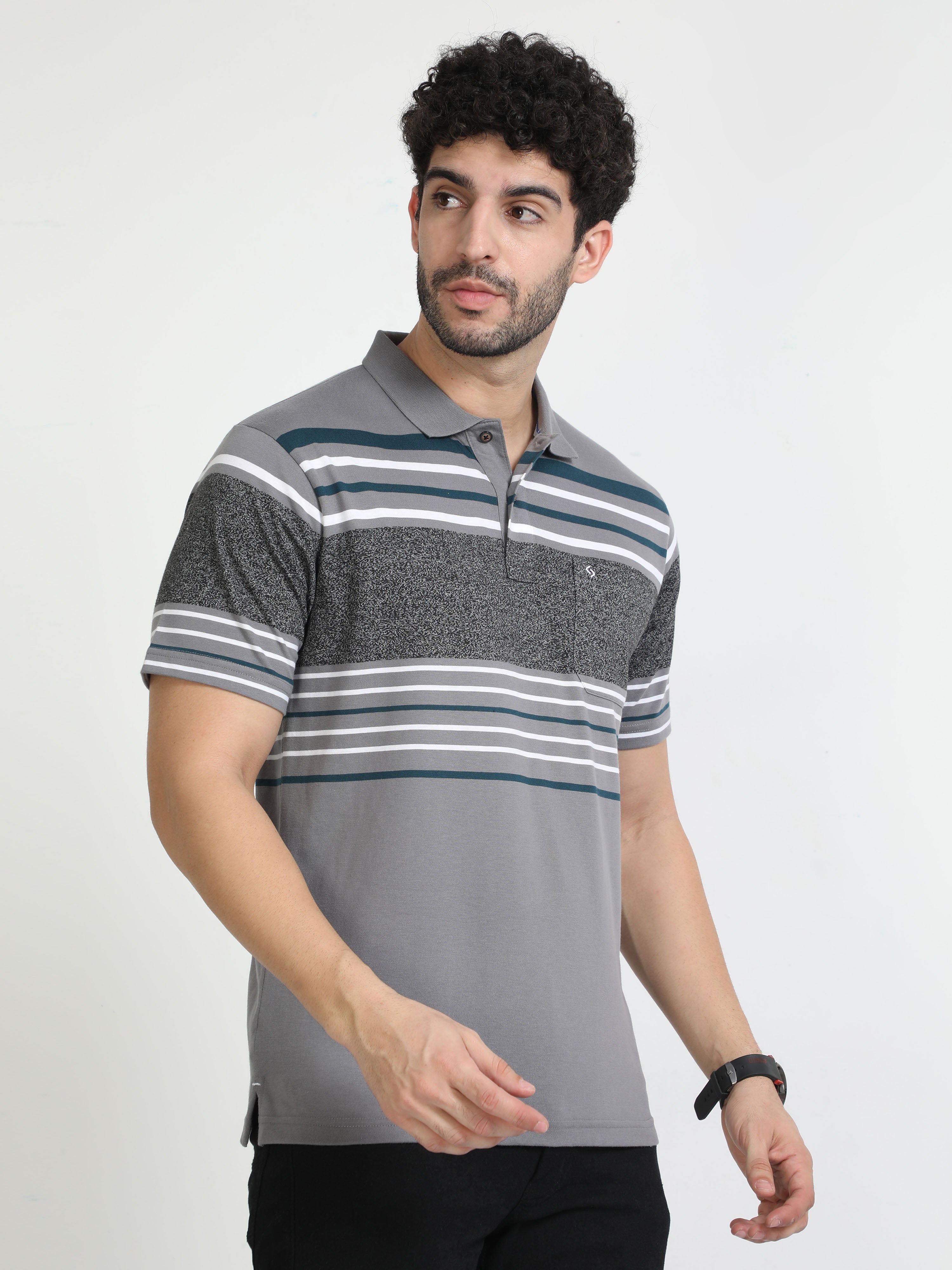 Classic Polo Mens Cotton Half Sleeves Color Blocked Authentic Fit Polo Neck Grey Color T-Shirt | Avon - 548 A Af P
