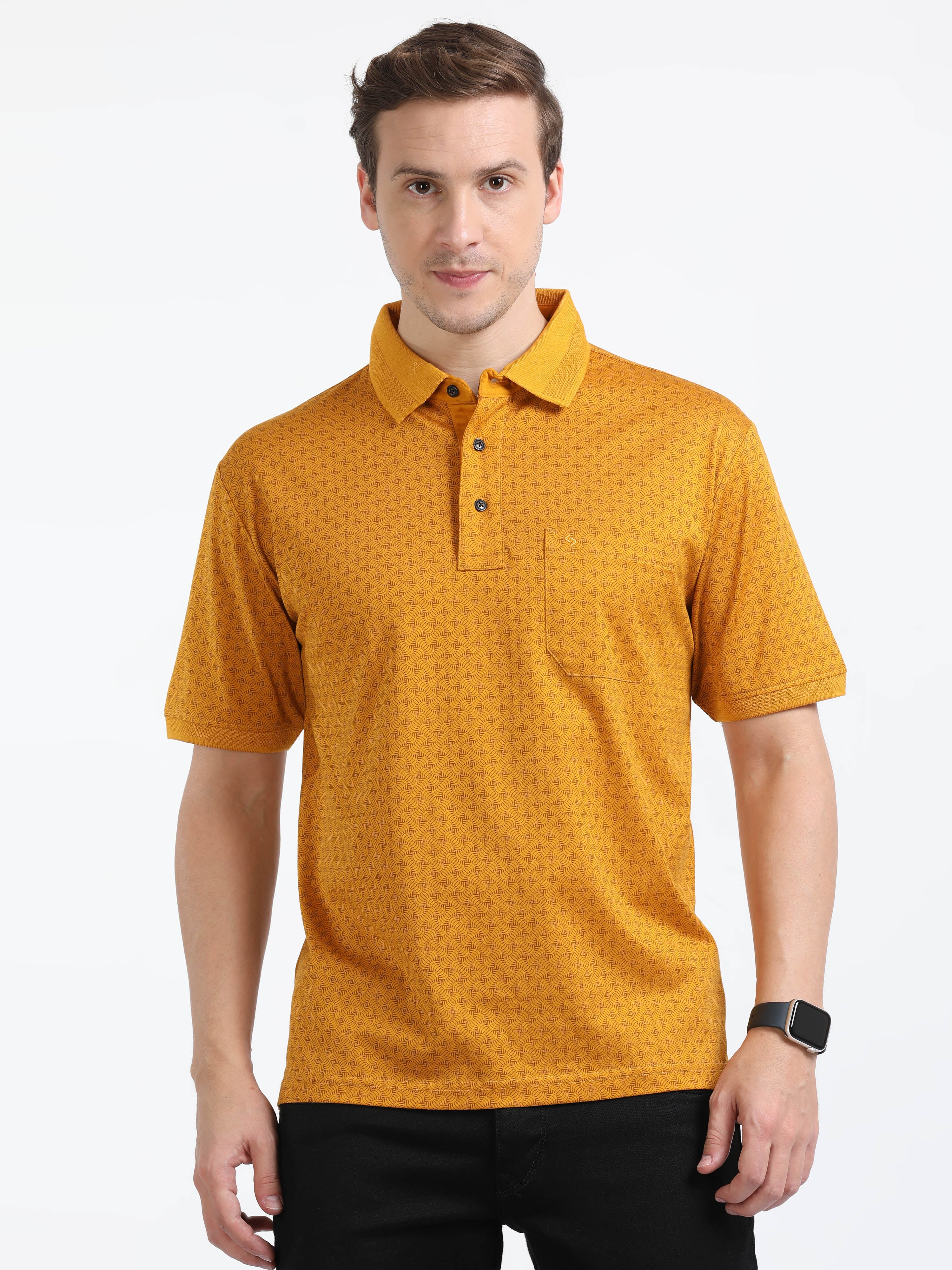 Classic Polo Mens Cotton Half Sleeves Floral Authentic Fit Polo Neck Yellow Color T-Shirt | Swank - 04 A Af P