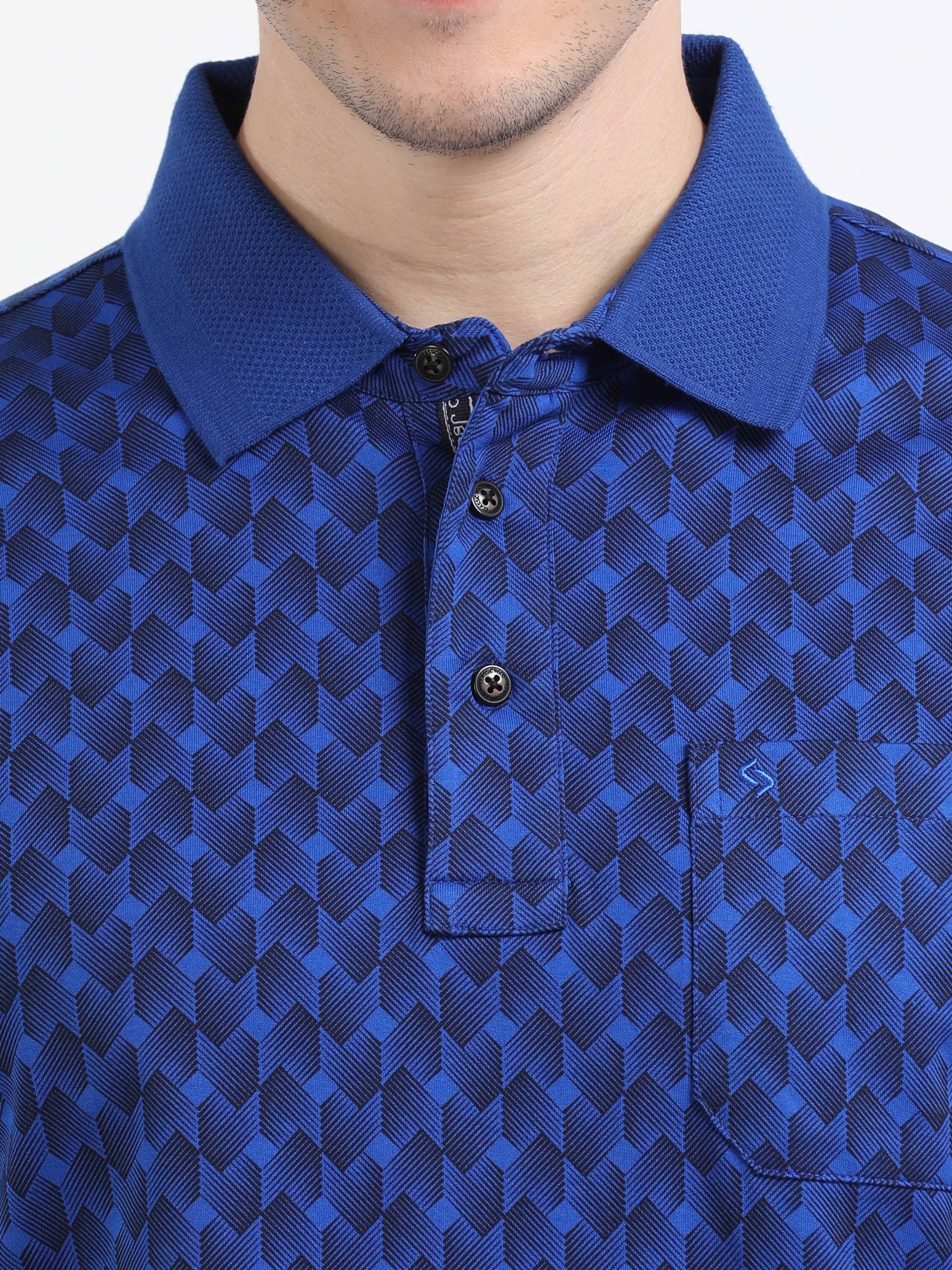 Classic Polo Mens Cotton Half Sleeves Floral Authentic Fit Polo Neck Royal Blue Color T-Shirt | Swank - 03 B Af P