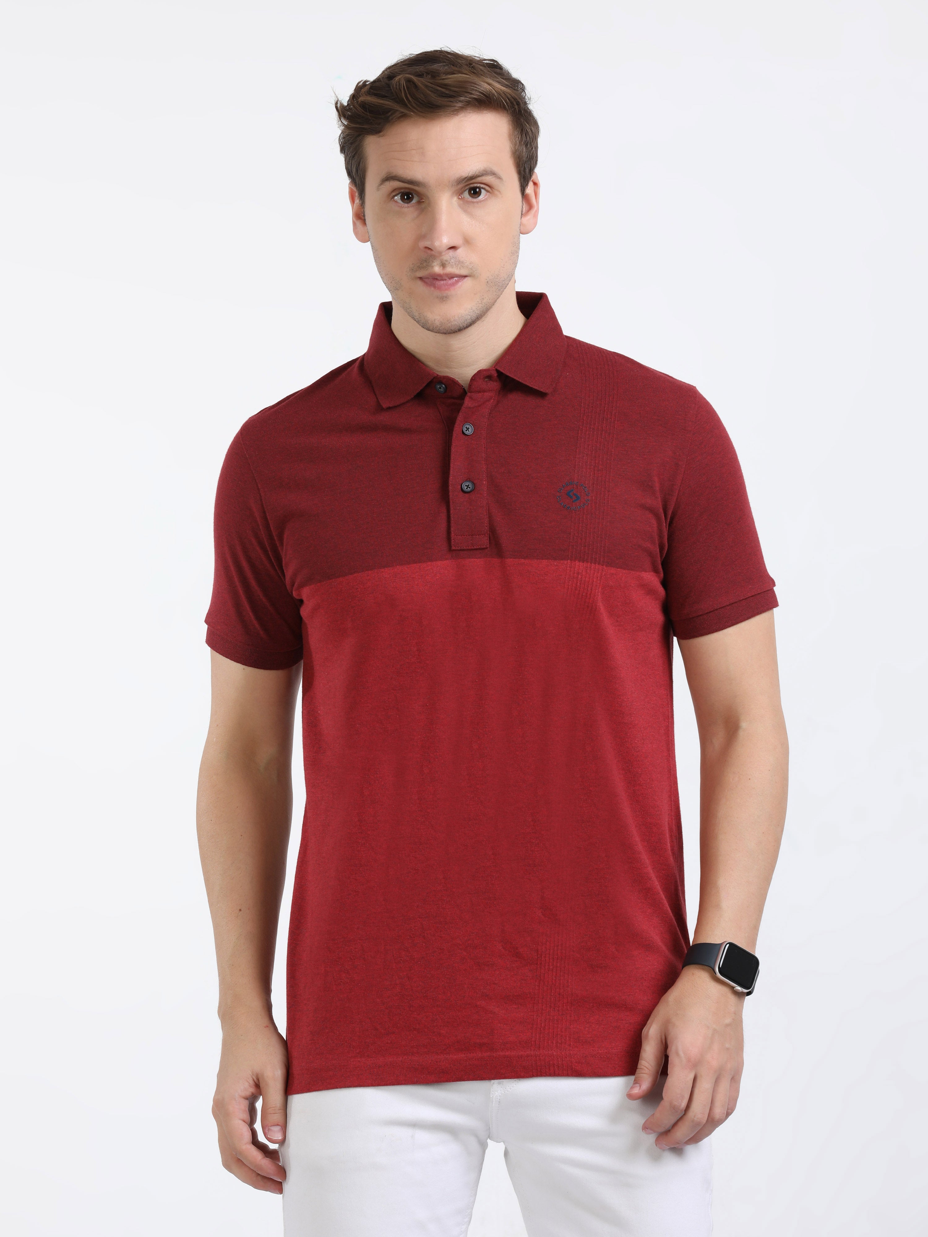 Classic Polo Mens Cotton Half Sleeves Color Blocked Slim Fit Polo Neck Red Color T-Shirt | Prm - 775 D Sf P