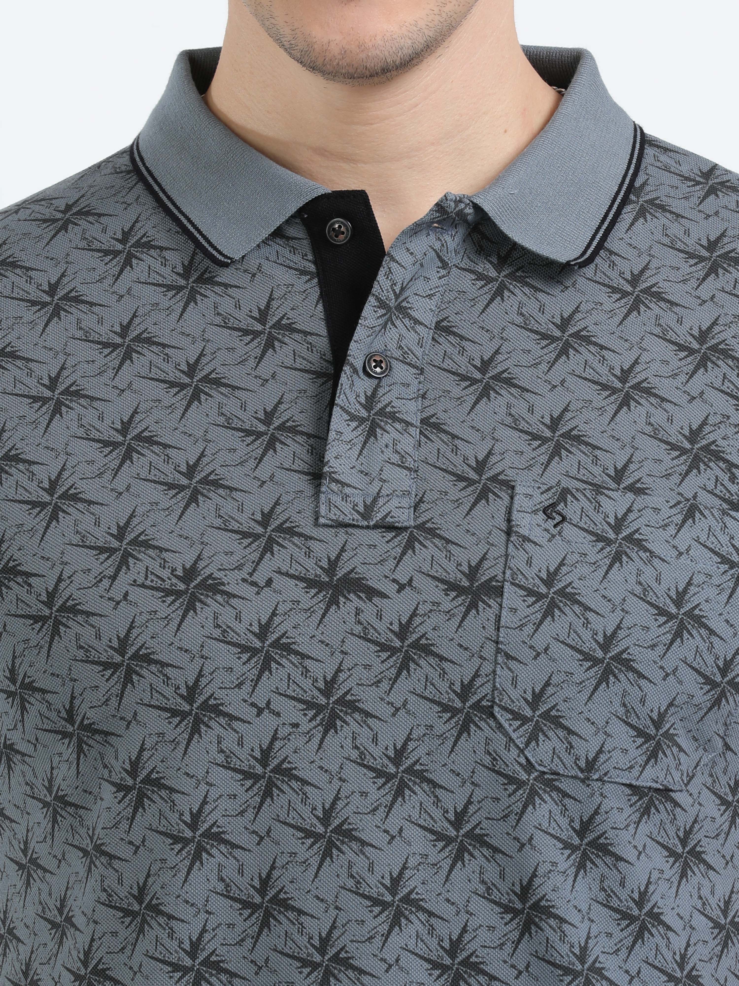 Classic Polo Mens Cotton Half Sleeves Printed Slim Fit Polo Neck Grey Color T-Shirt | Beau - 215 A Sf P