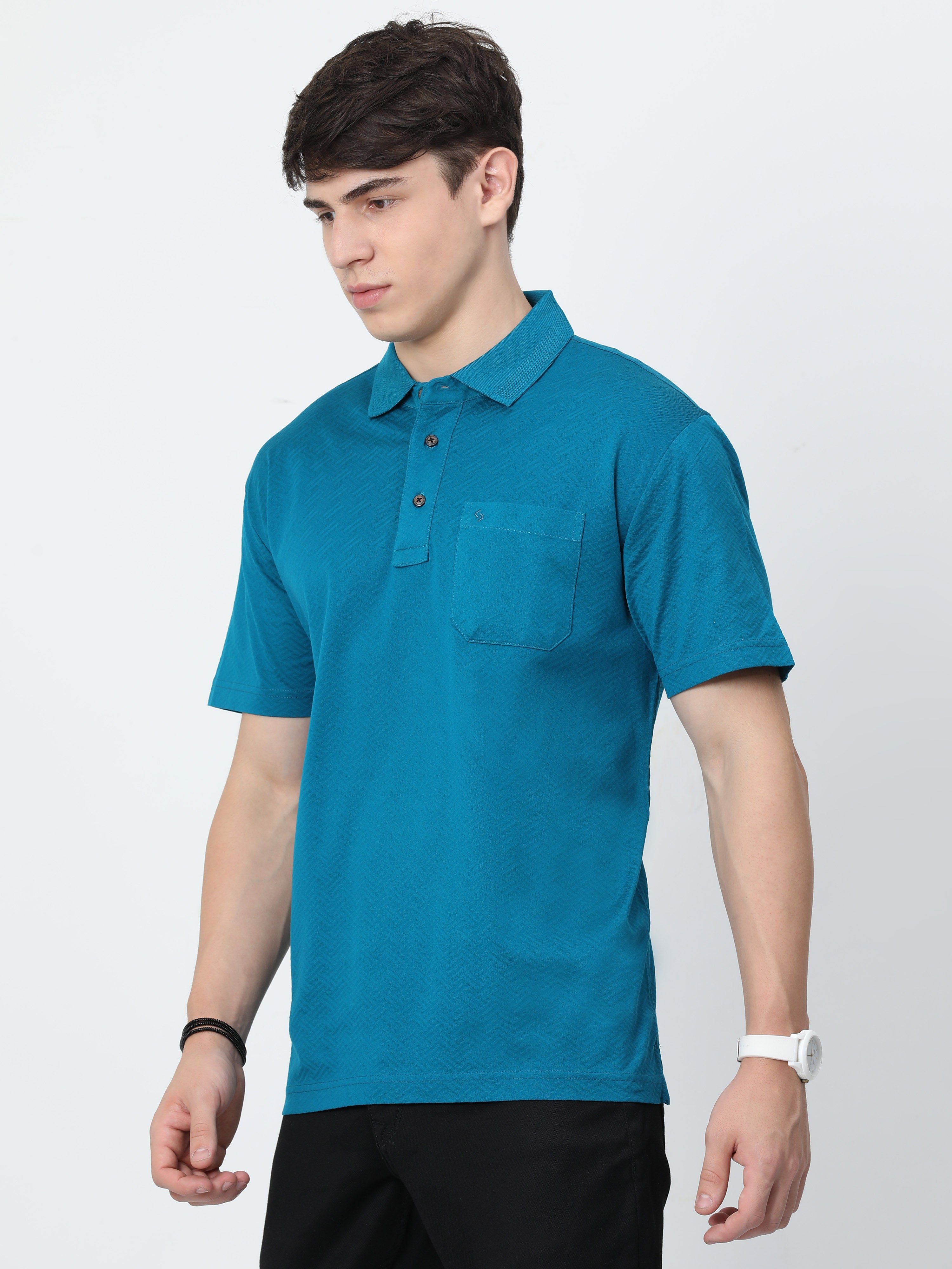 Classic Polo Mens Cotton Half Sleeves Floral Authentic Fit Polo Neck Blue Color T-Shirt | Rare - 05 A Af P