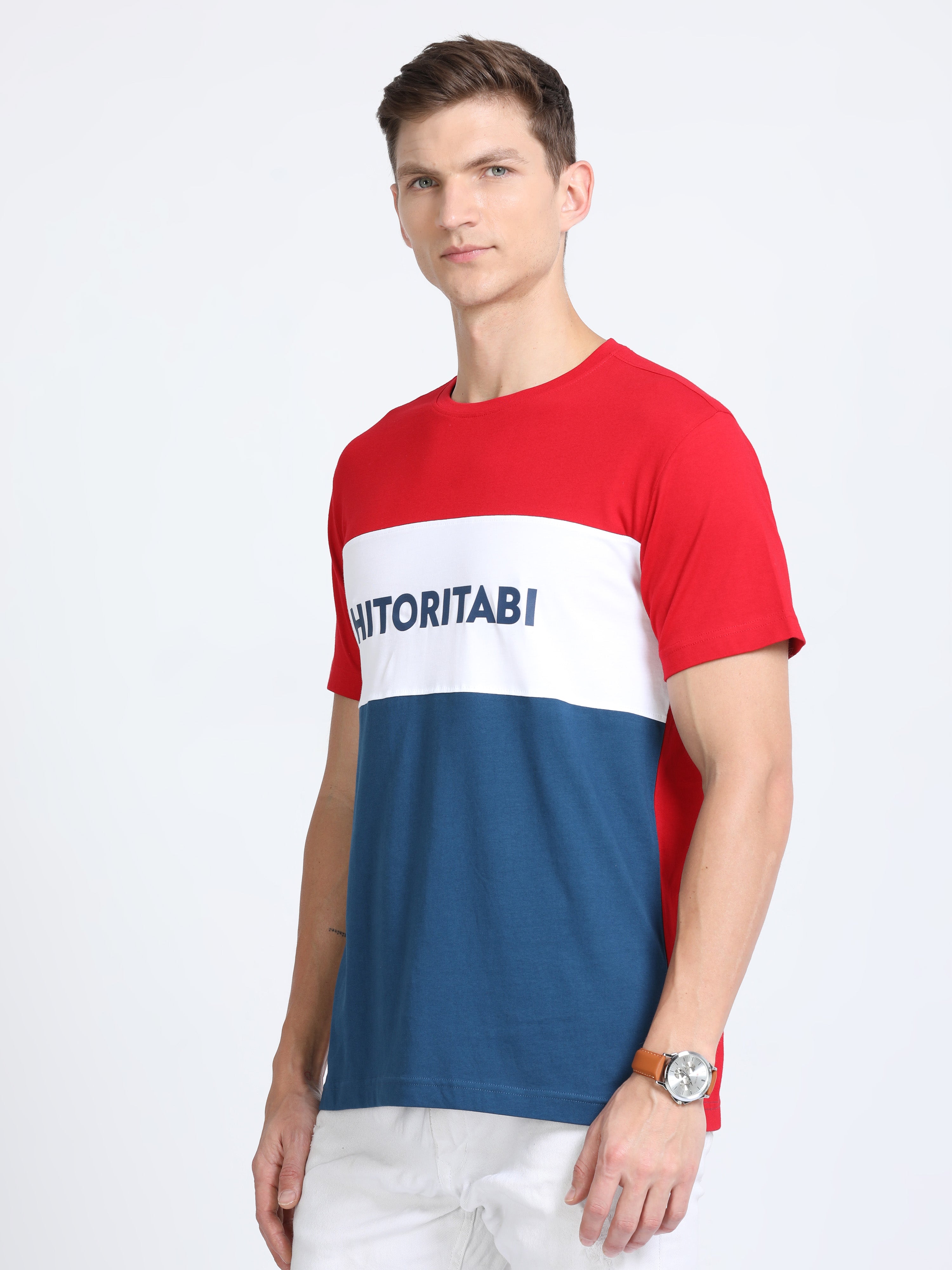 Classic Polo Mens Cotton Half Sleeves Color Blocked Slim Fit Crew Neck Multi Color T-Shirt | Baleno - 566 A Sf C