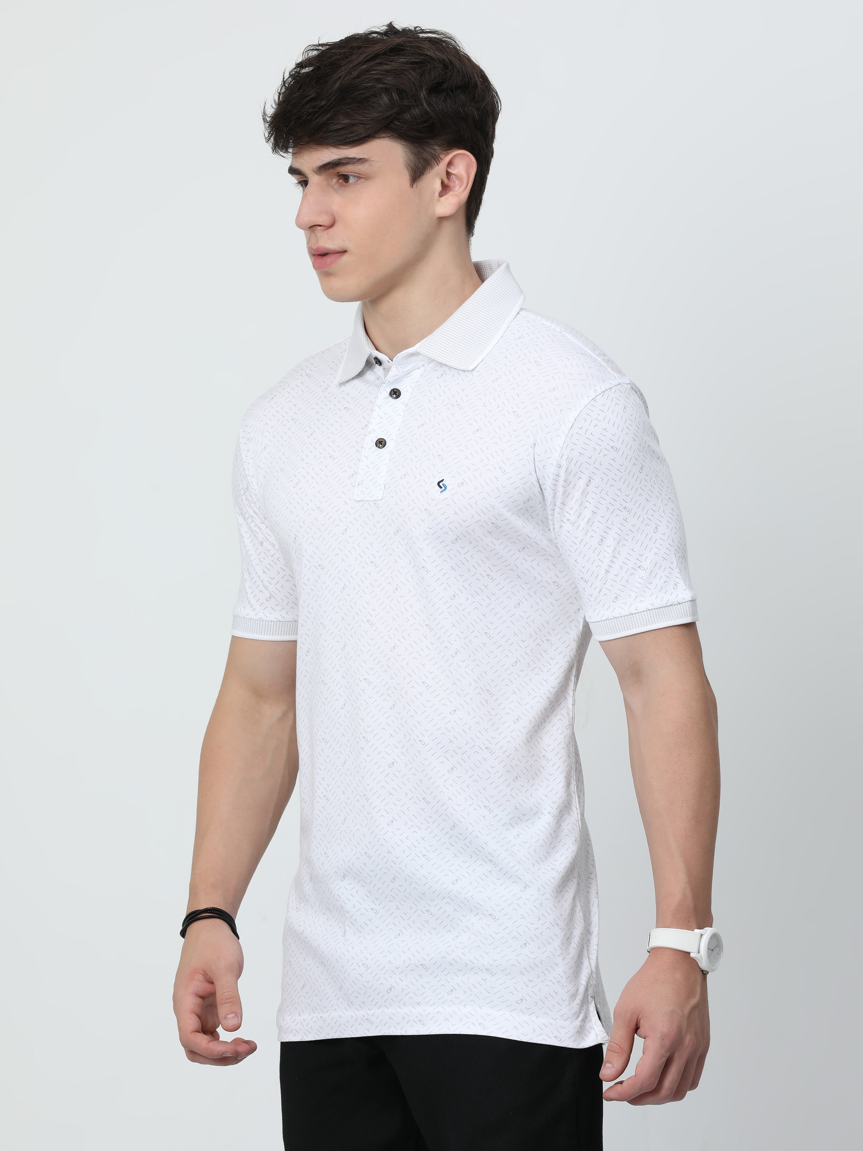 Classic Polo Mens Cotton Half Sleeves Printed Slim Fit Polo Neck White Color T-Shirt | Prm - 786 A Sf P