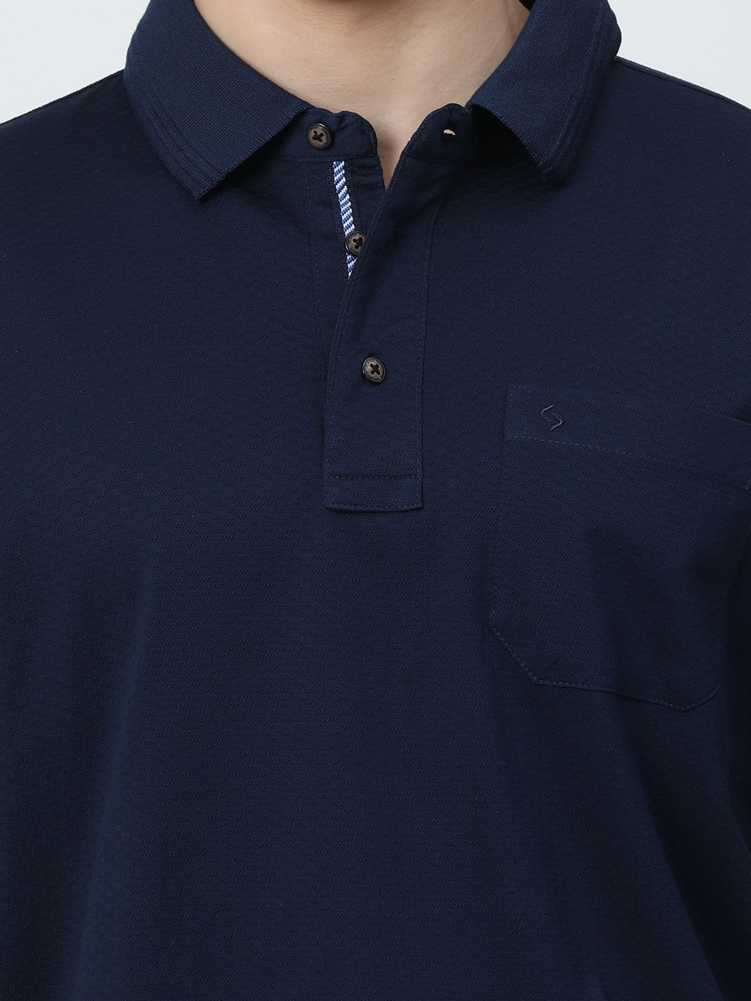 Classic Polo Mens Cotton Half Sleeves Printed Authentic Fit Polo Neck Navy Color T-Shirt | Rare - 04 B Af P