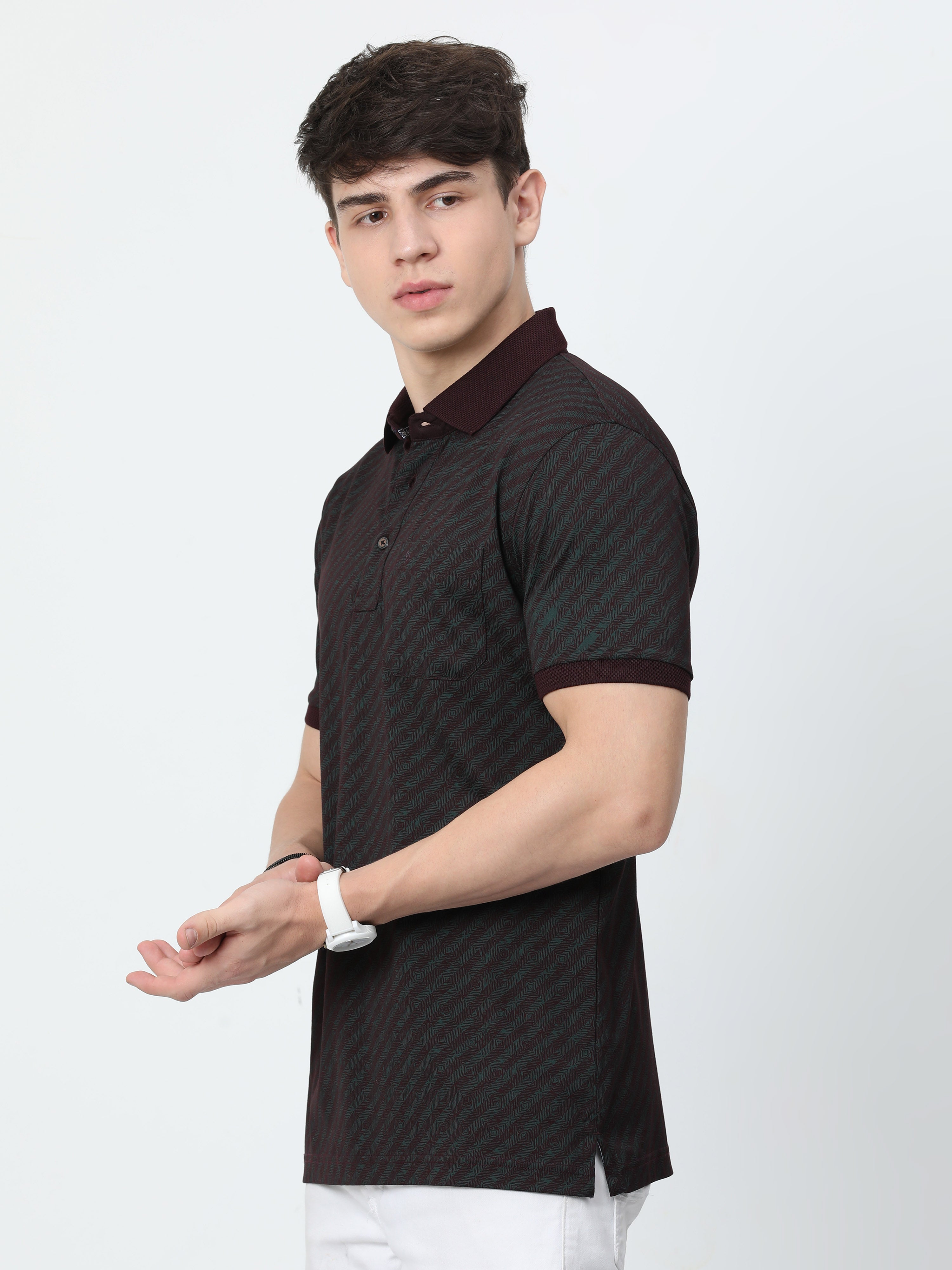 Classic Polo Mens Cotton Half Sleeves Striped Slim Fit Polo Neck Maroon Color T-Shirt | Scant - 34 B Sf P