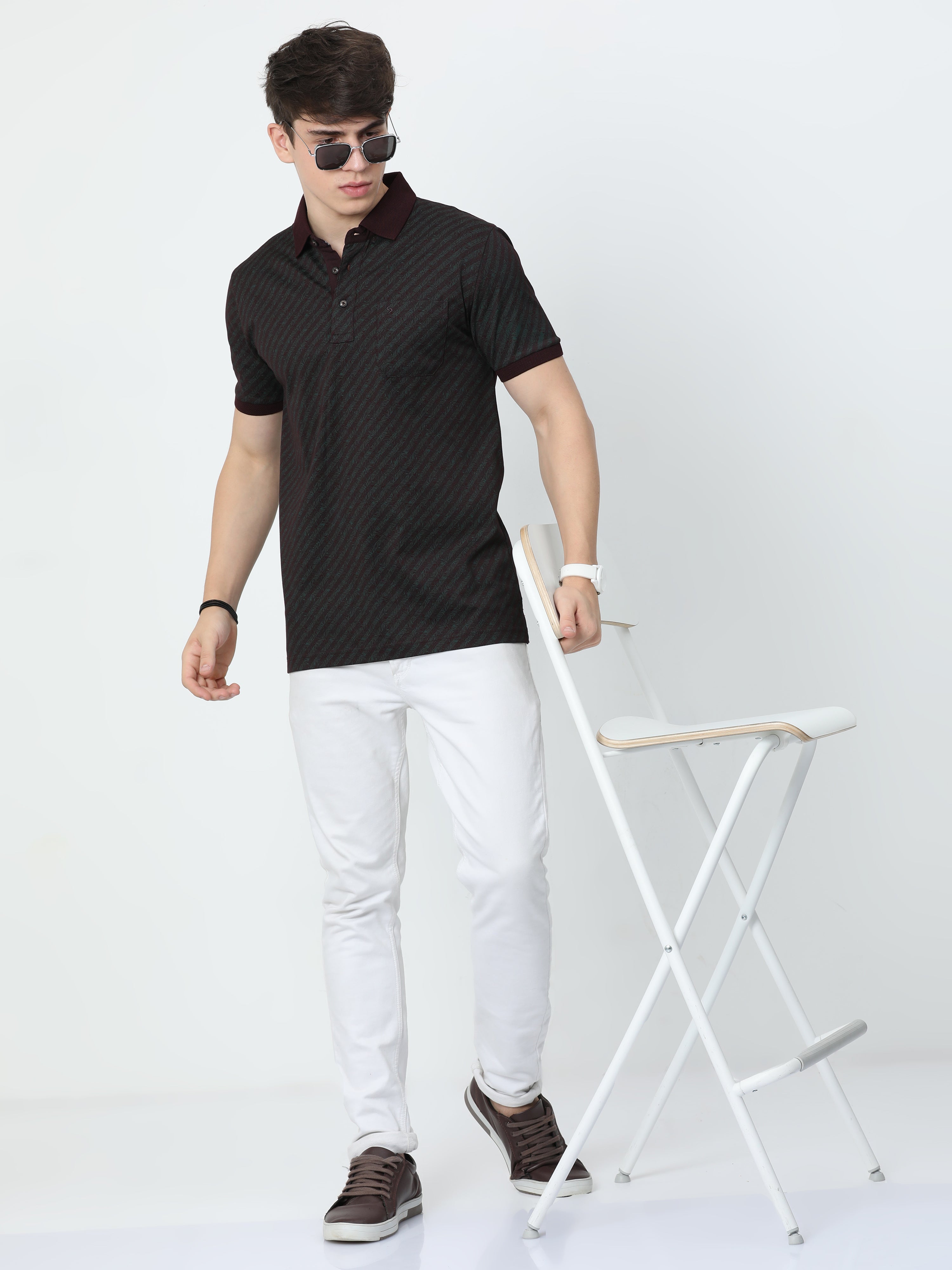 Classic Polo Mens Cotton Half Sleeves Striped Slim Fit Polo Neck Maroon Color T-Shirt | Scant - 34 B Sf P