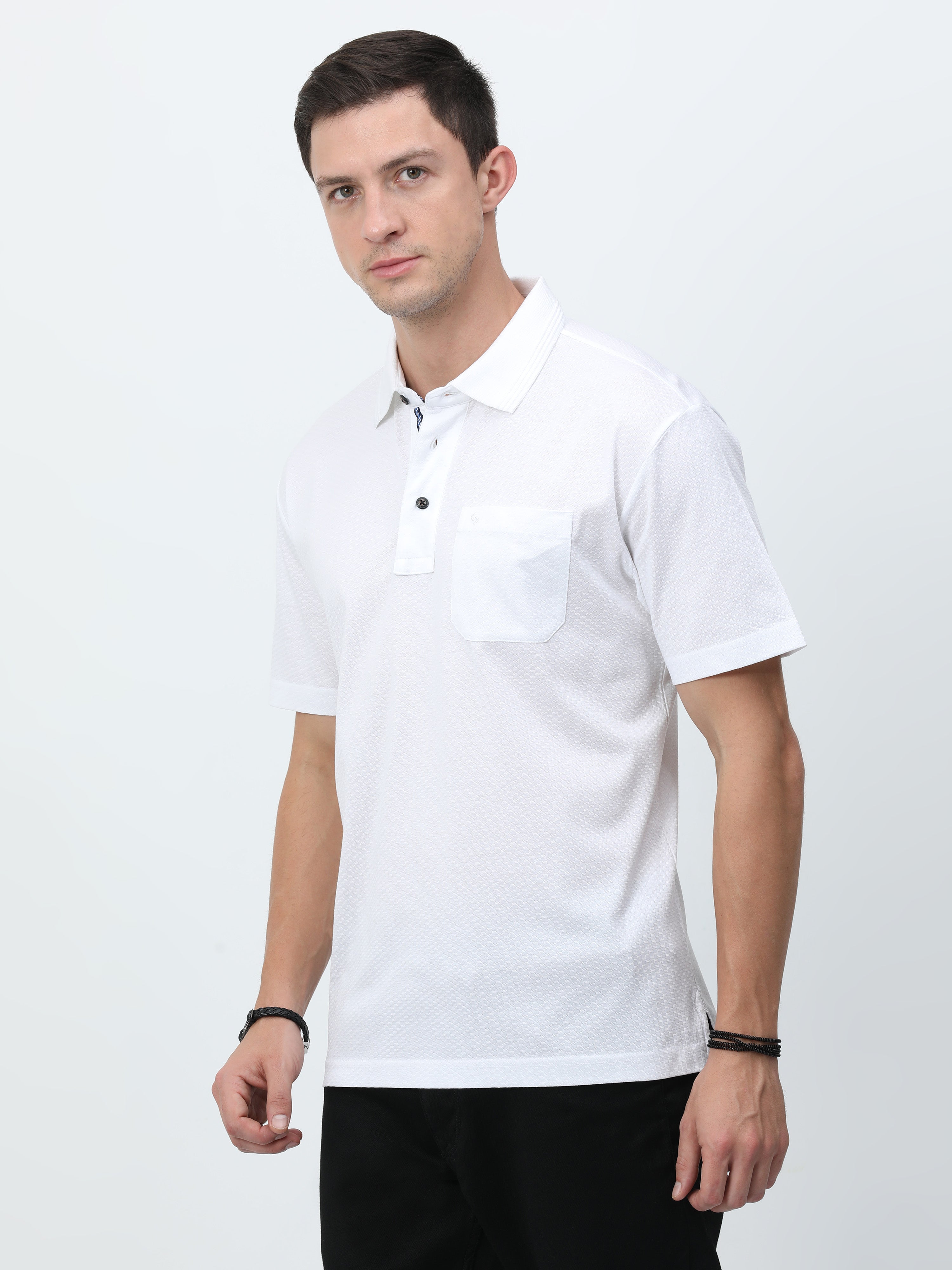 Classic Polo Mens Cotton Half Sleeves Printed Authentic Fit Polo Neck White Color T-Shirt | Rare - 04 A Af P