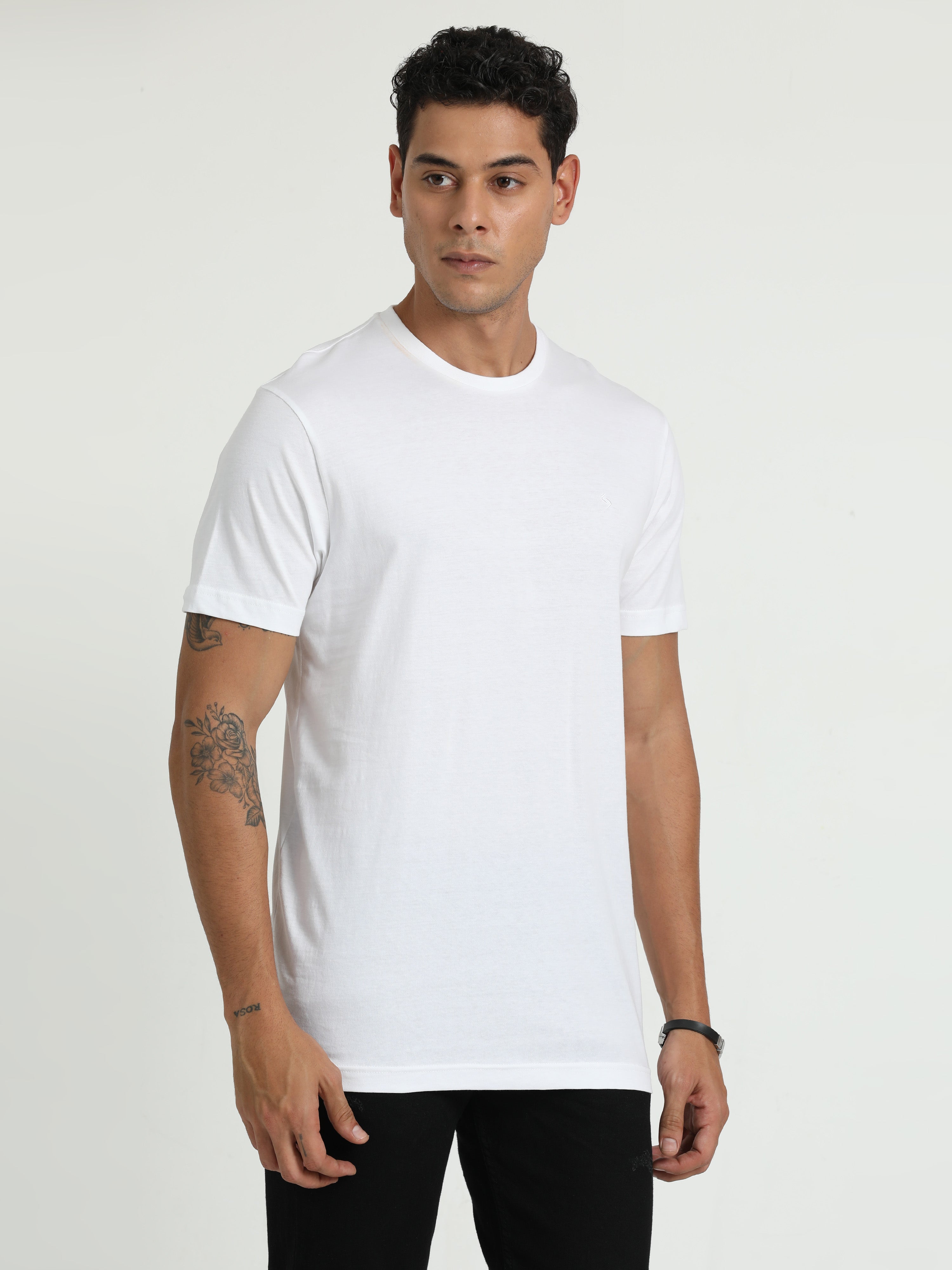 Classic Polo Men's Half Sleeve White Round Neck Slim Fit Solid T-Shirt | TOY-KALVIK WHITE SF C
