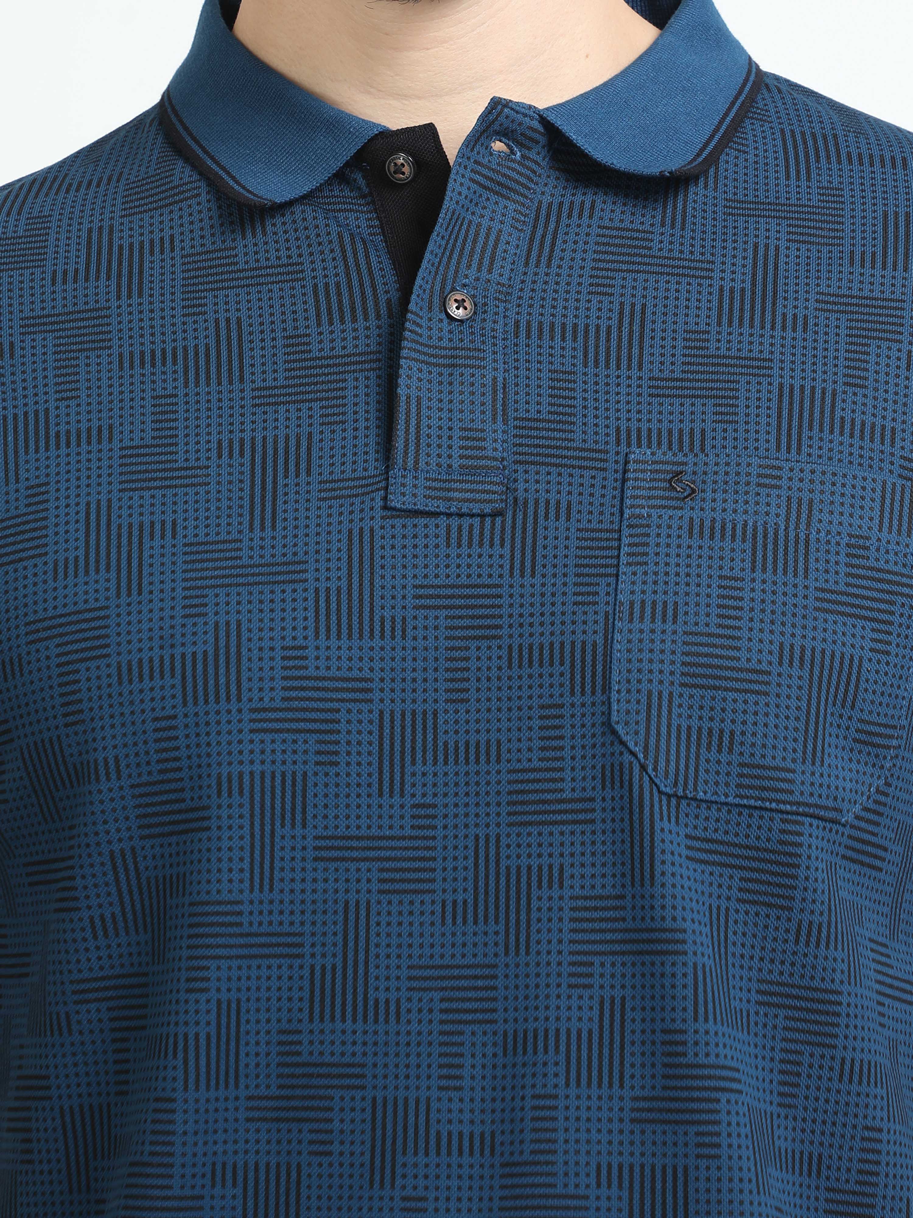 Classic Polo Mens Cotton Half Sleeves Printed Slim Fit Polo Neck Dark Blue Color T-Shirt | Beau - 220 A Sf P
