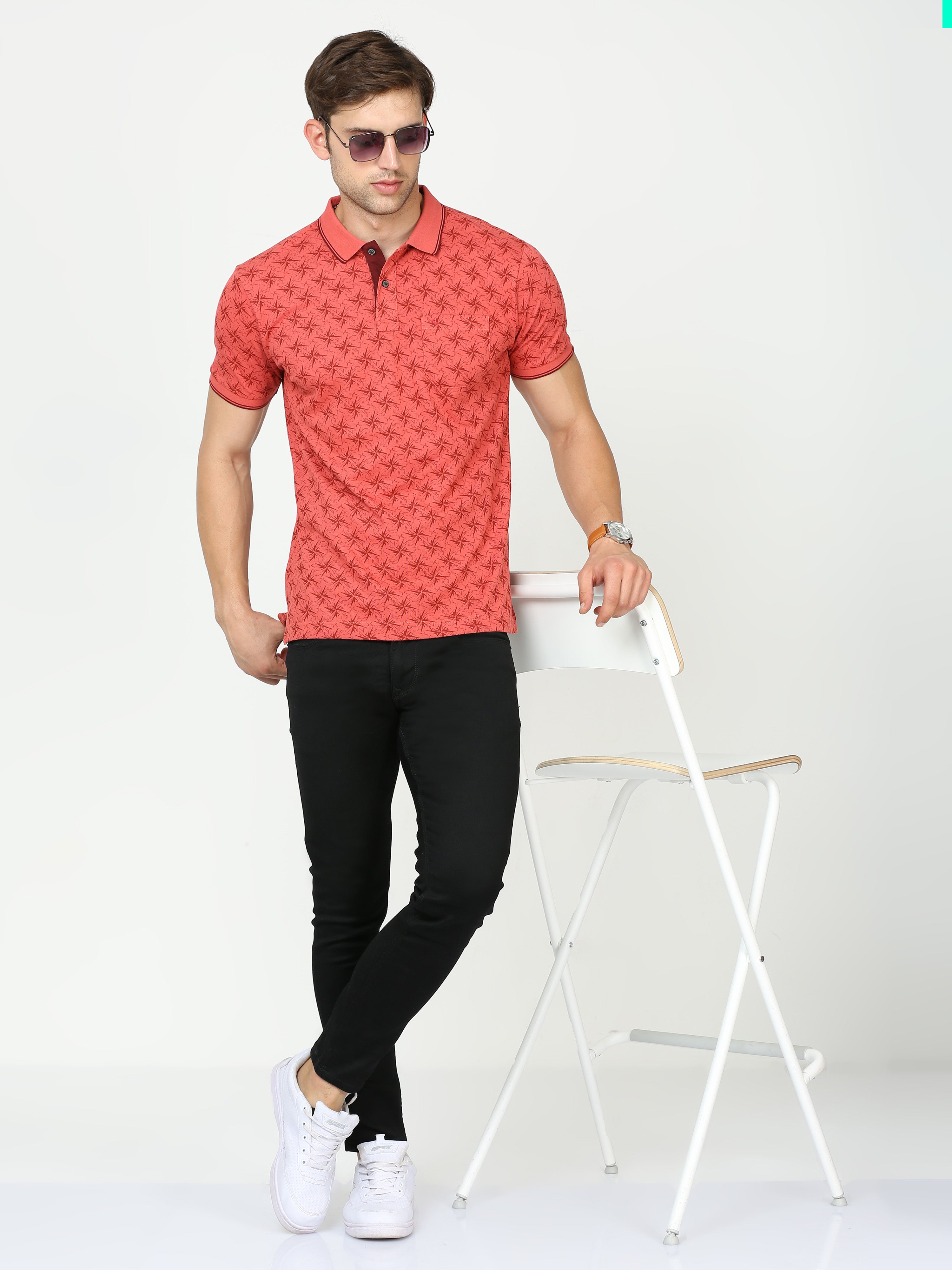 Classic Polo Mens Cotton Half Sleeves Printed Slim Fit Polo Neck Red Color T-Shirt | Beau - 215 B Sf P