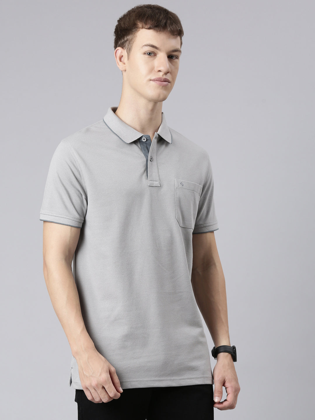 Classic Polo Men's Casual Solid Silver Half Sleeve Authentic Fit T-Shirt | TOY-NOVA-SILVER