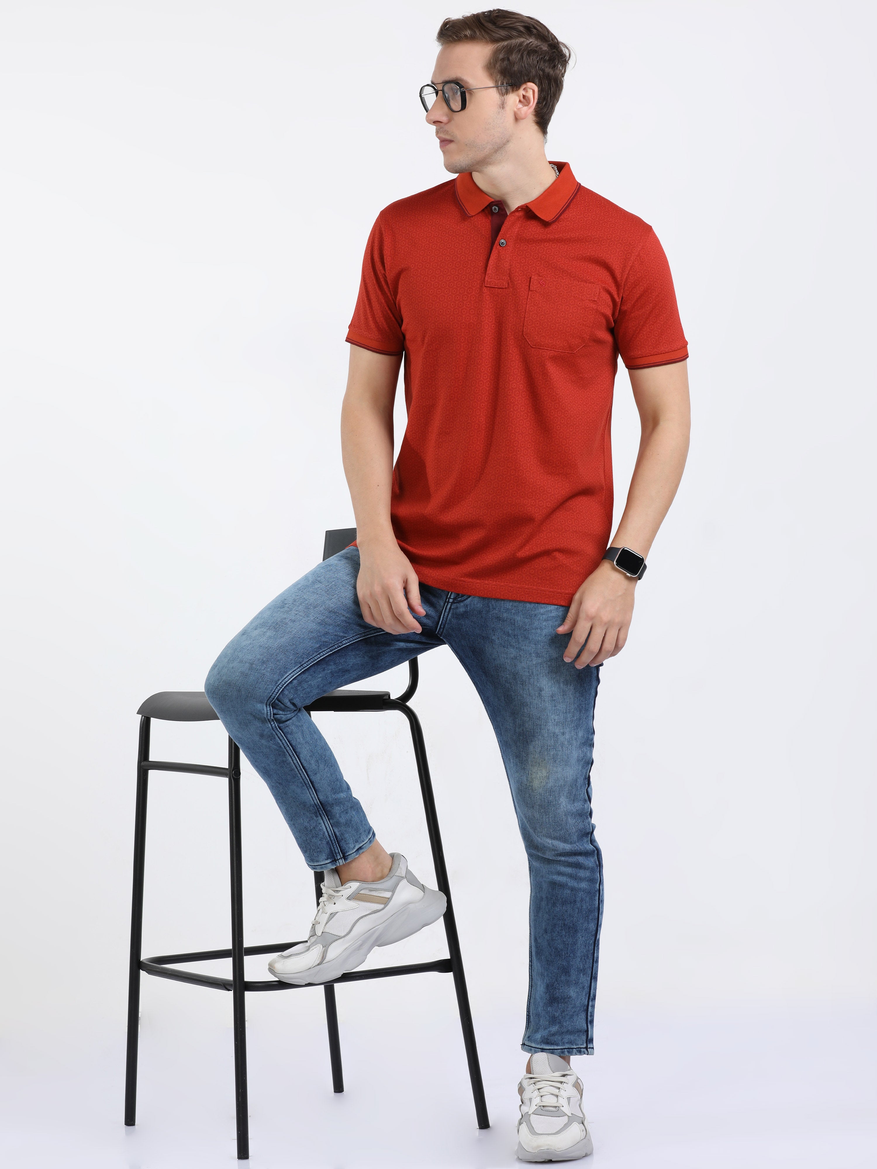 Classic Polo Mens Cotton Half Sleeves Floral Slim Fit Polo Neck Red Color T-Shirt | Bello - 225 A Sf P