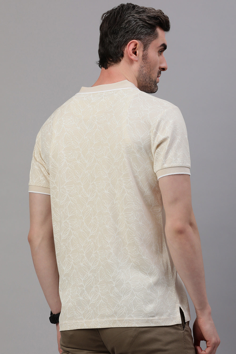 Classic Polo Men's Half Sleeve Beige Polo Neck Slim Fit All Over Print T-Shirt | BEAU - 273 B SF P