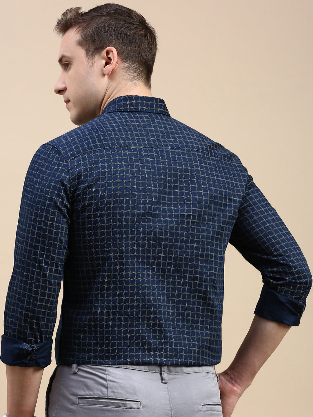 Classic Polo Men's Polo Neck Cotton Navy Blue Slim Fit Printed Shirt | SBP1-26A-FS-PRT-BSL