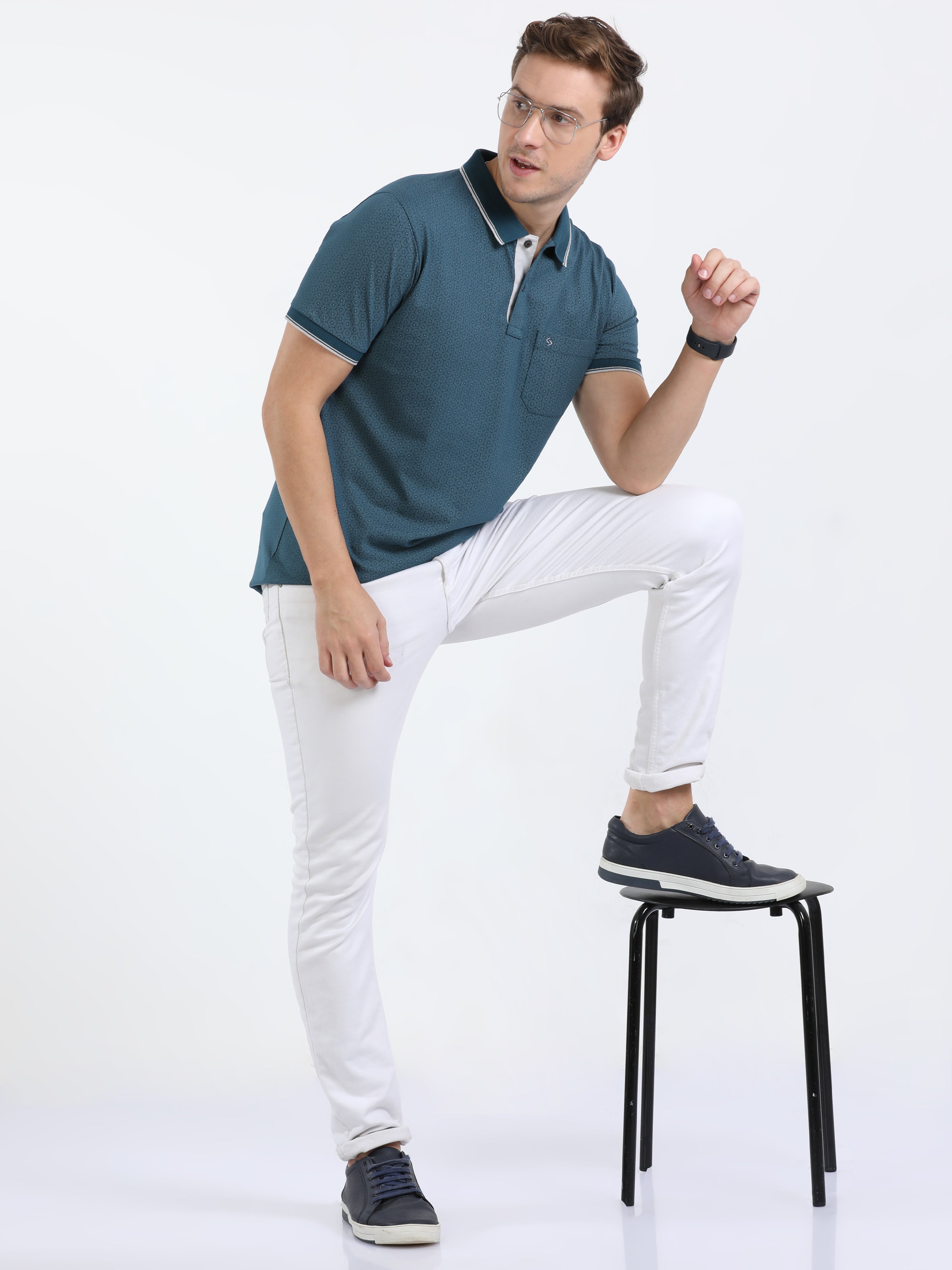 Classic Polo Mens Cotton Half Sleeves Floral Slim Fit Polo Neck Blue Color T-Shirt | Bello - 225 B Sf P