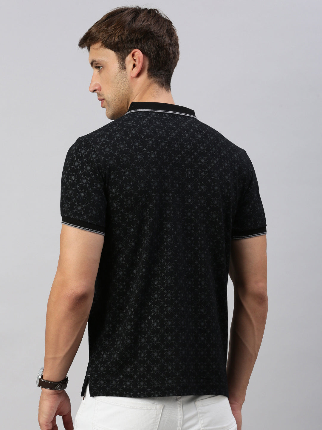 Classic Polo Men's Half Sleeve Black/Grey Polo Neck Slim Fit Printed T-Shirt | BEAU - 265 B SF P