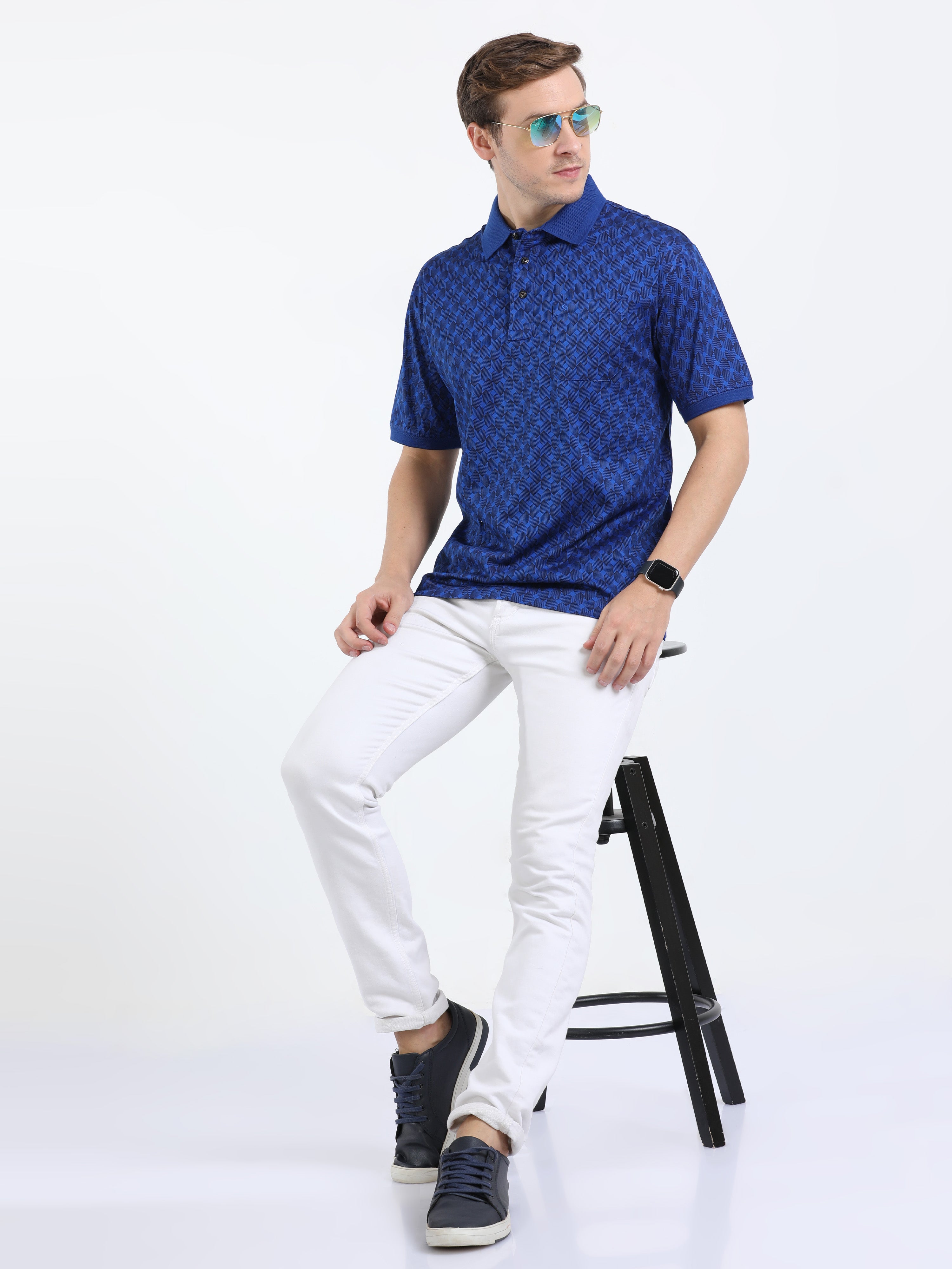 Classic Polo Mens Cotton Half Sleeves Floral Authentic Fit Polo Neck Royal Blue Color T-Shirt | Swank - 03 B Af P