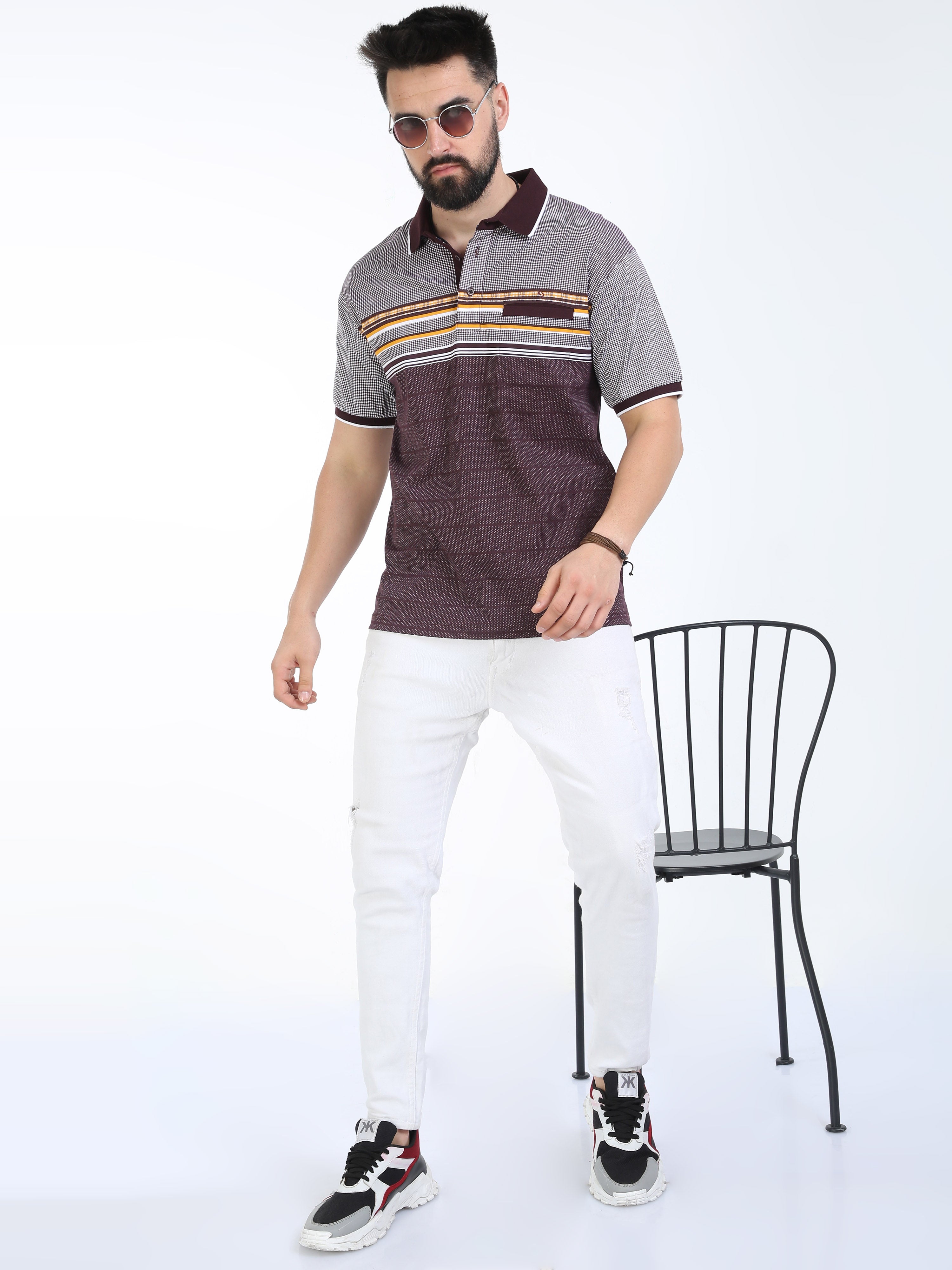 Classic Polo Mens Cotton Half Sleeves Floral Authentic Fit Polo Neck Maroon Color T-Shirt | Carve Polo - 21 B Af P