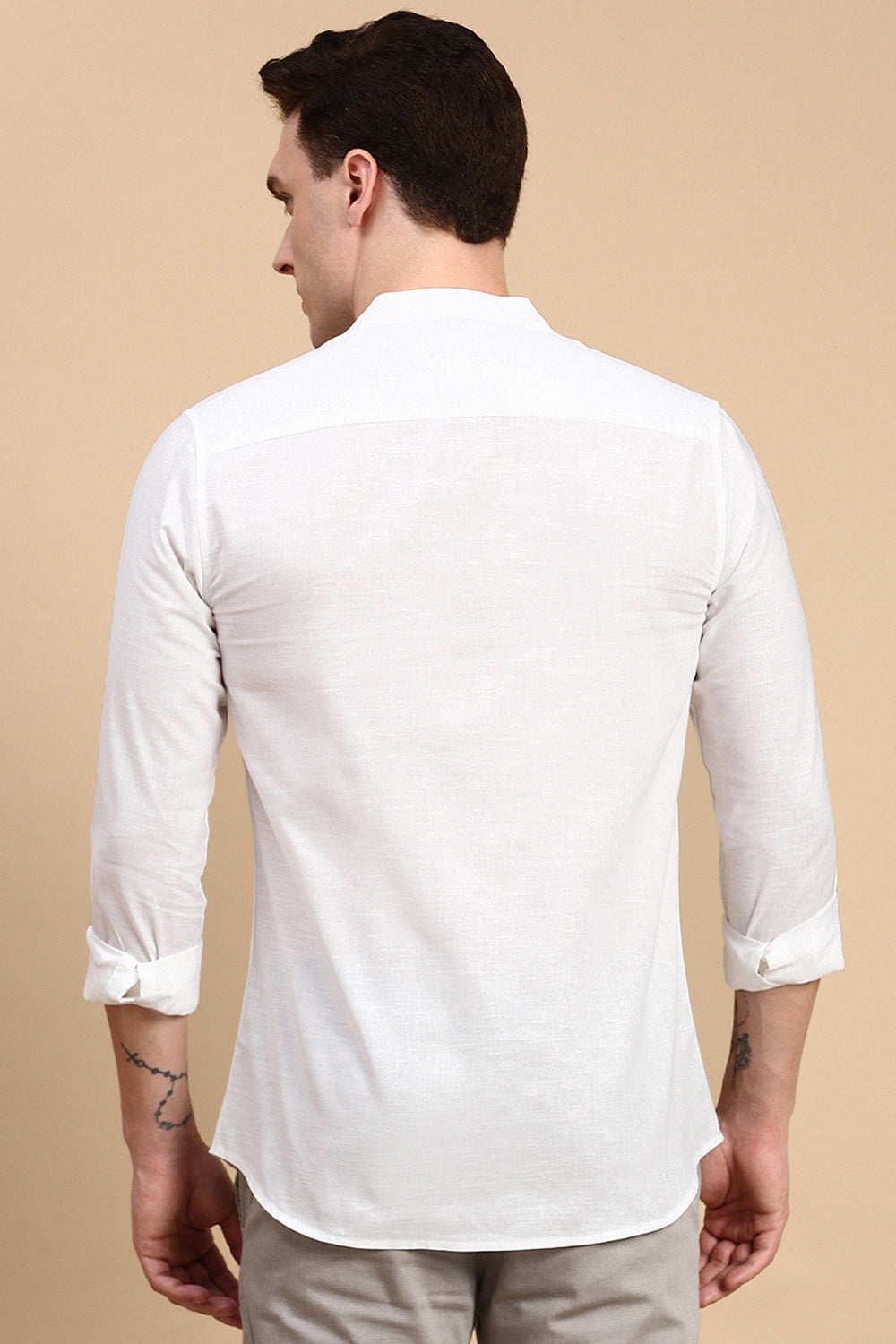 Classic Polo Men's Full Sleeve White Mandrain Slim Fit Solid Shirt | SP2-EL-43 A-FS-SLD-SF-M