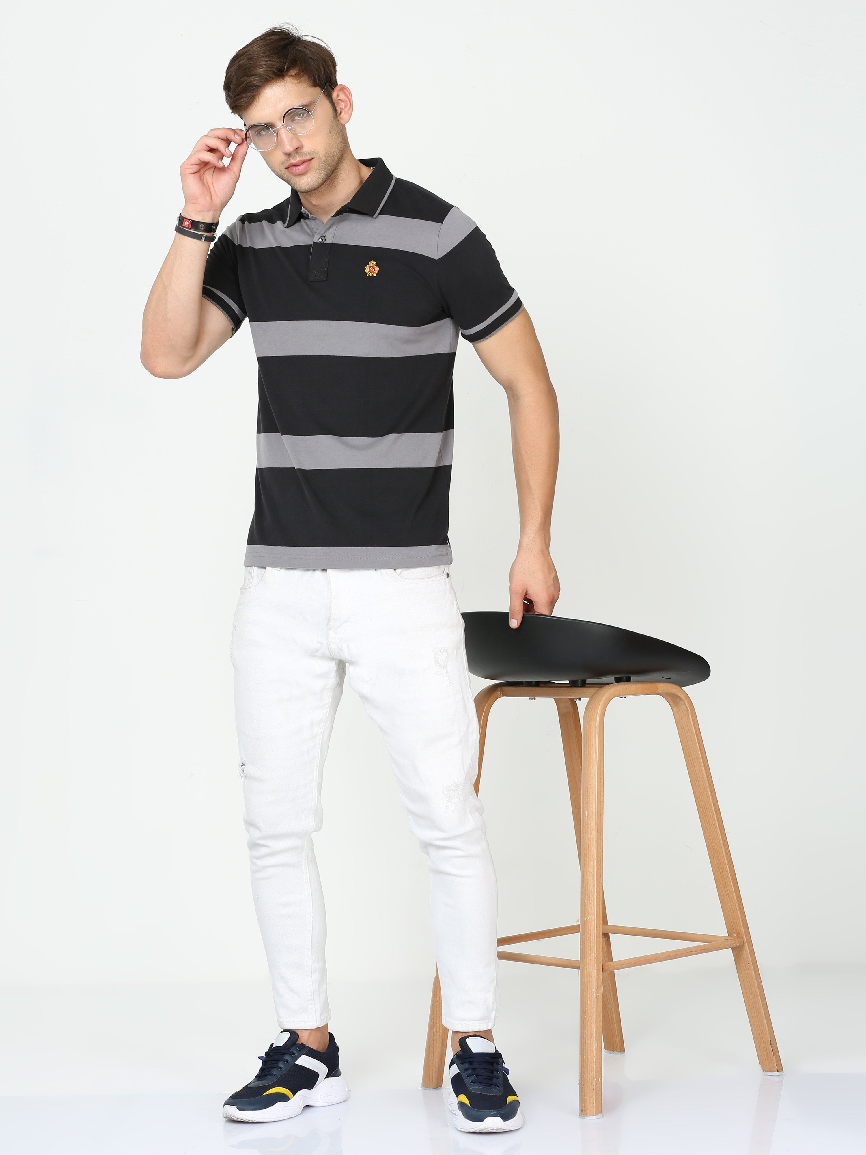 Classic Polo Mens Cotton Half Sleeves Striped Slim Fit Polo Neck Black Color T-Shirt | Cpeg - 313 B Sf P