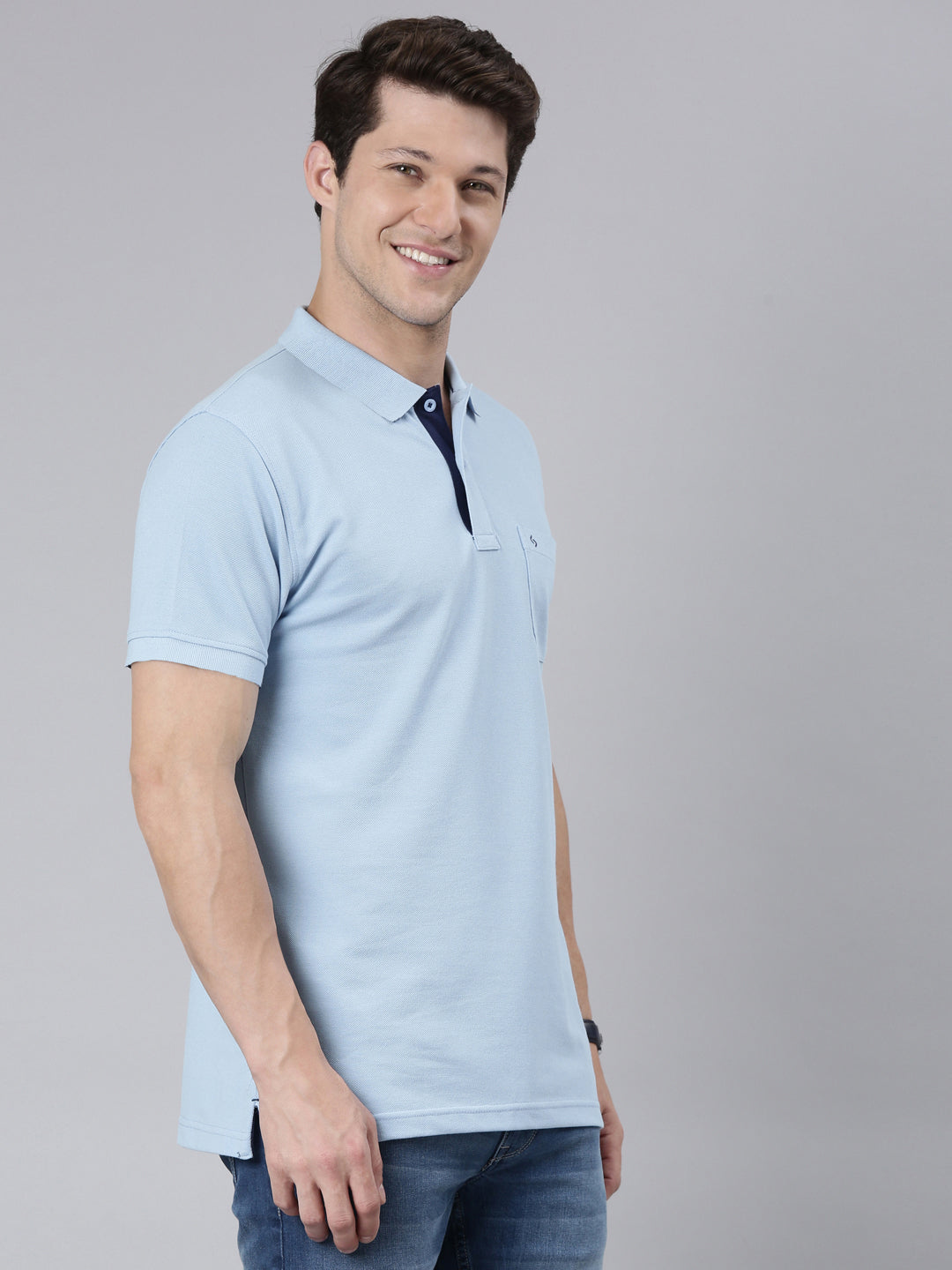 Classic Polo Men's Half Sleeve Blue Polo Neck Slim Fit Solid T-Shirt | TOY-VIROK-POWDER BLUE SF P
