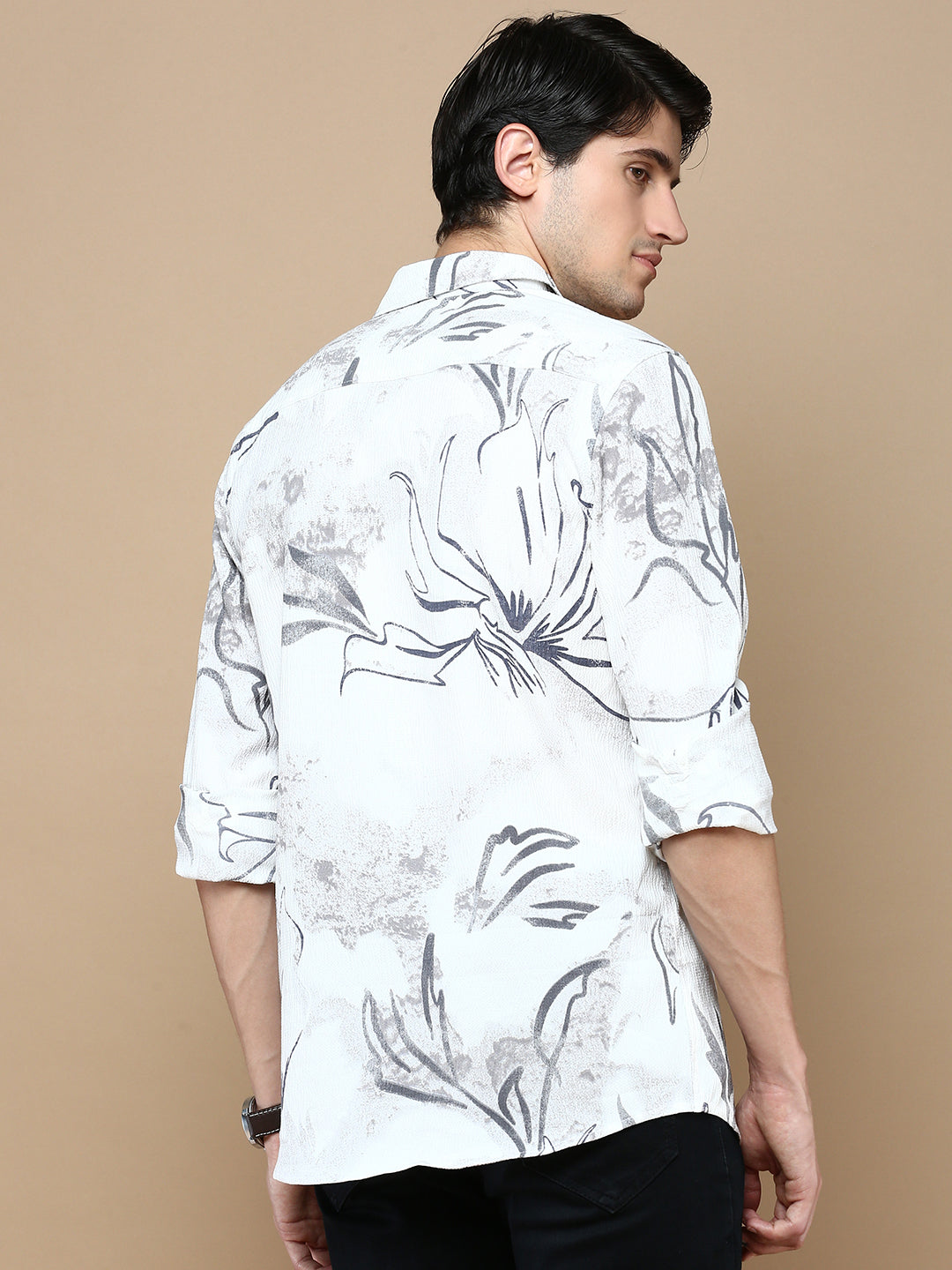 Classic Polo Men's Full Sleeve White/Black Polo Neck Slim Fit Printed Shirt | SP2-GN-07 A-FS-PRT-BSL