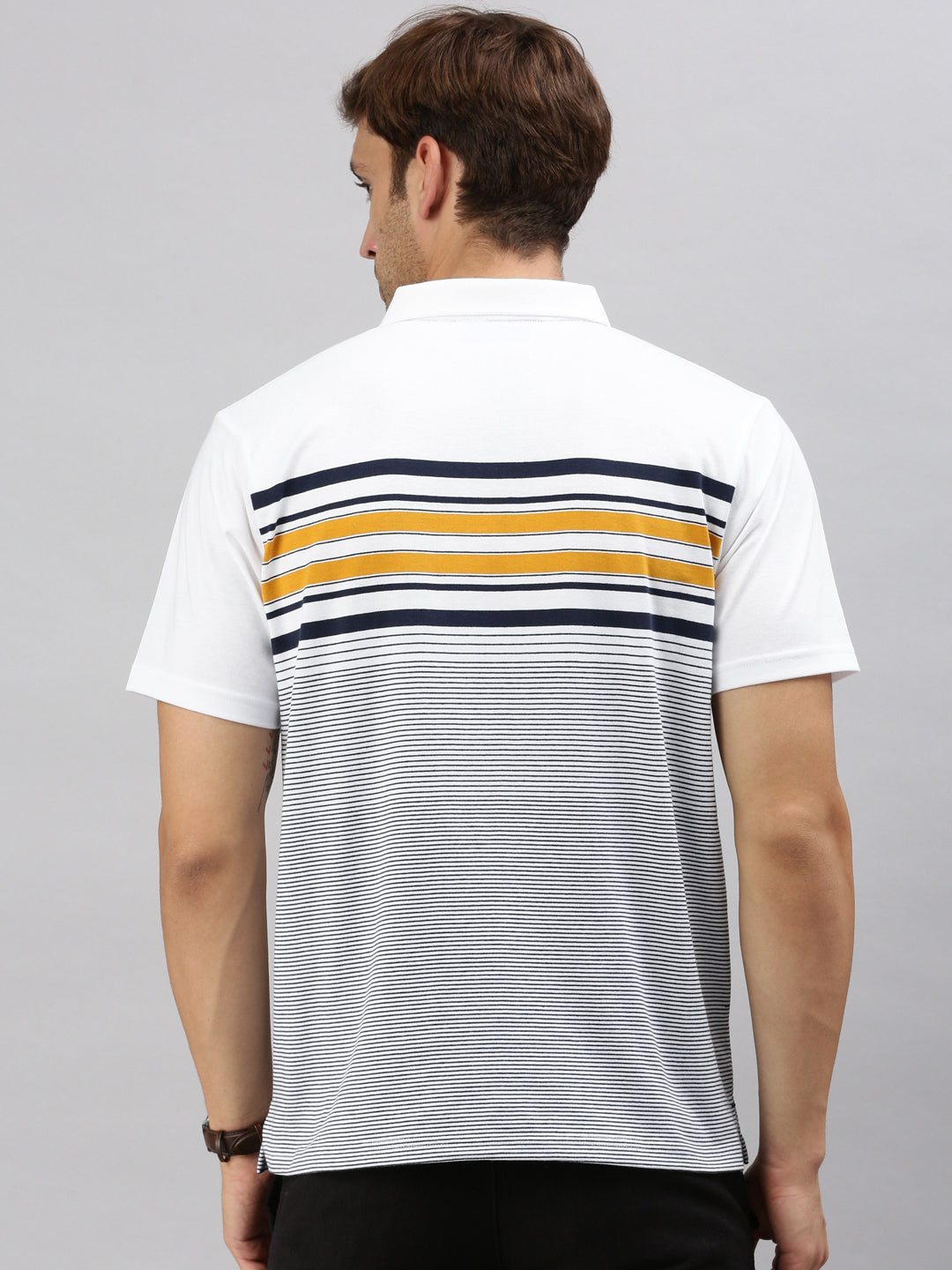 Classic Polo Men's Half Sleeve White/Navy Polo Neck Cotton Authentic Fit T Shirt | AVON - 578 A AF P