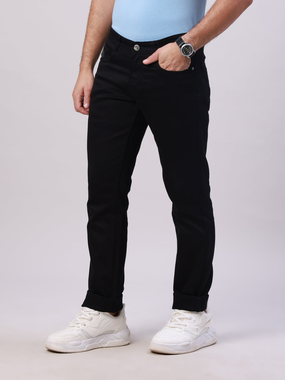 Classic Polo Men's Black Solid Cotton Slim Fit Jeans | LDMQ2-12-BLK-SF