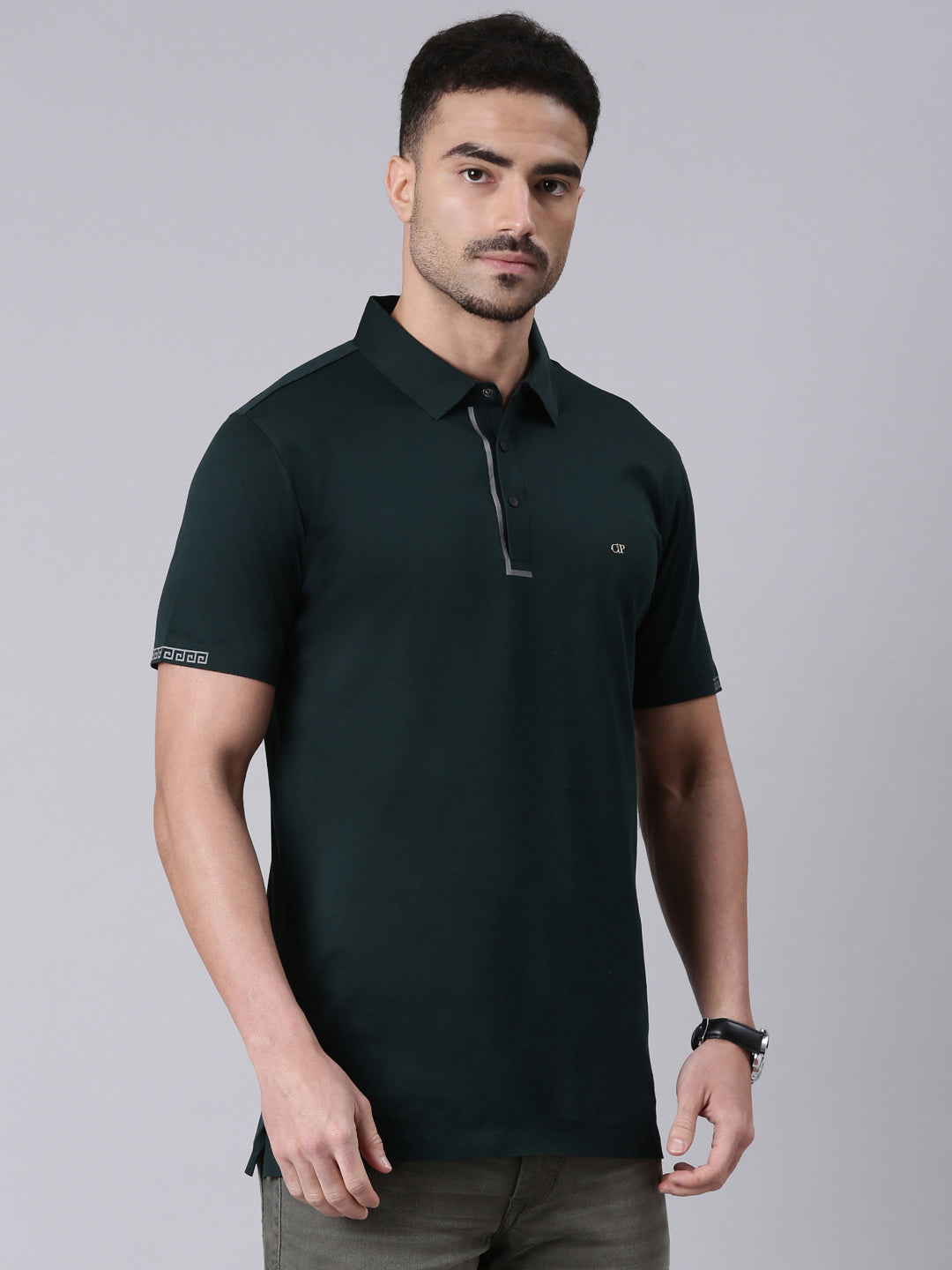 Classic Polo Men's Half Sleeve Dark Green Polo Neck Slim Fit Solid Premium Cotton T-Shirt | UNICO - 140 A SF P