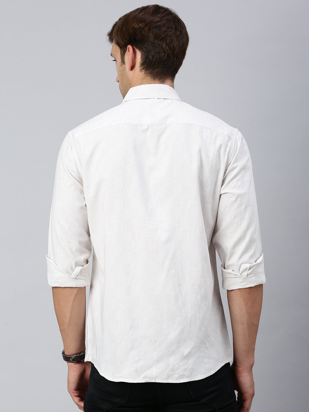 Classic Polo Men's Full Sleeve Off-White Polo Neck Slim Fit Checked Shirt | SP2-CL-35 B-FS-CHK-SF