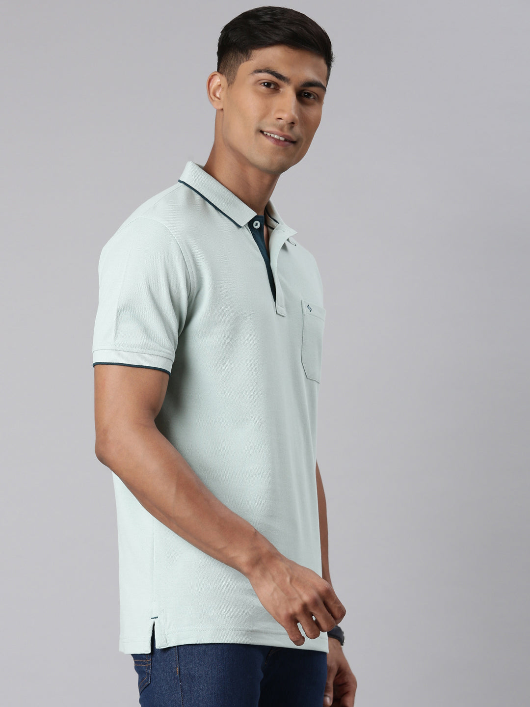Classic Polo Men's Casual Solid Lt.Green Half Sleeve Authentic Fit T-Shirt | TOY-NOVA-BLUE HAZE